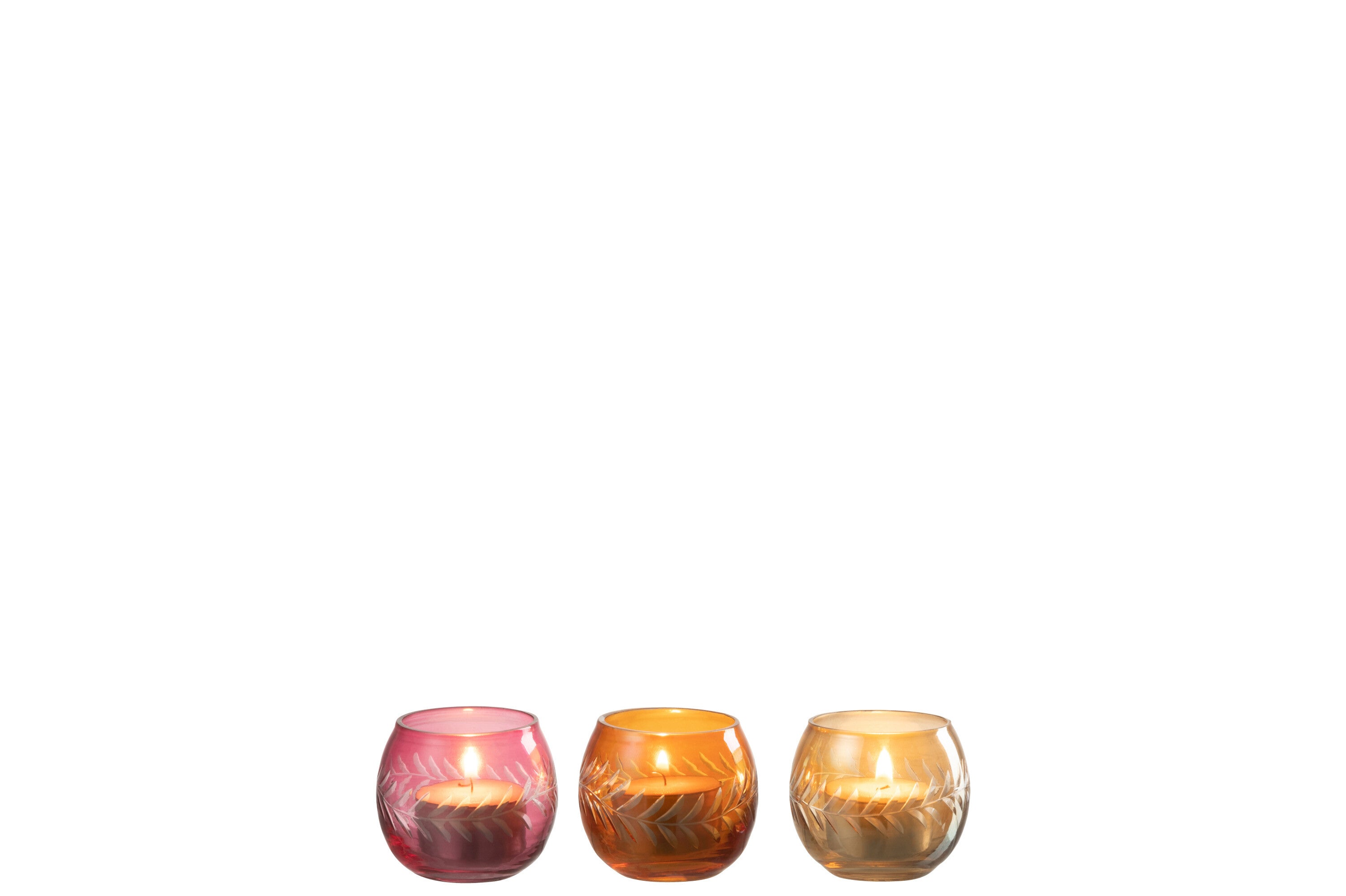 Theelichthouder Bladeren Rond Glas Mix S/3 - J-LINE