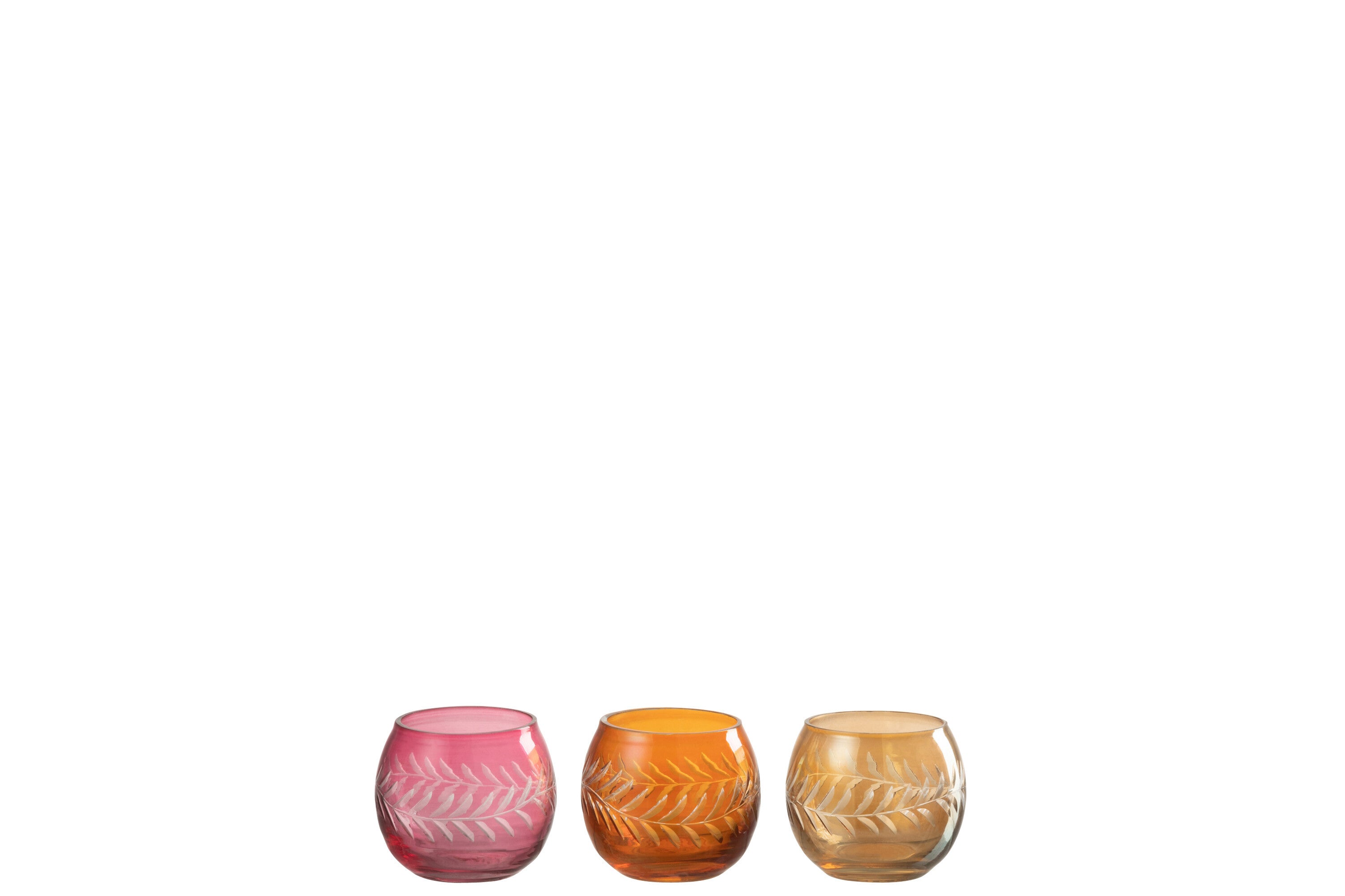 Theelichthouder Bladeren Rond Glas Mix S/3 - J-LINE