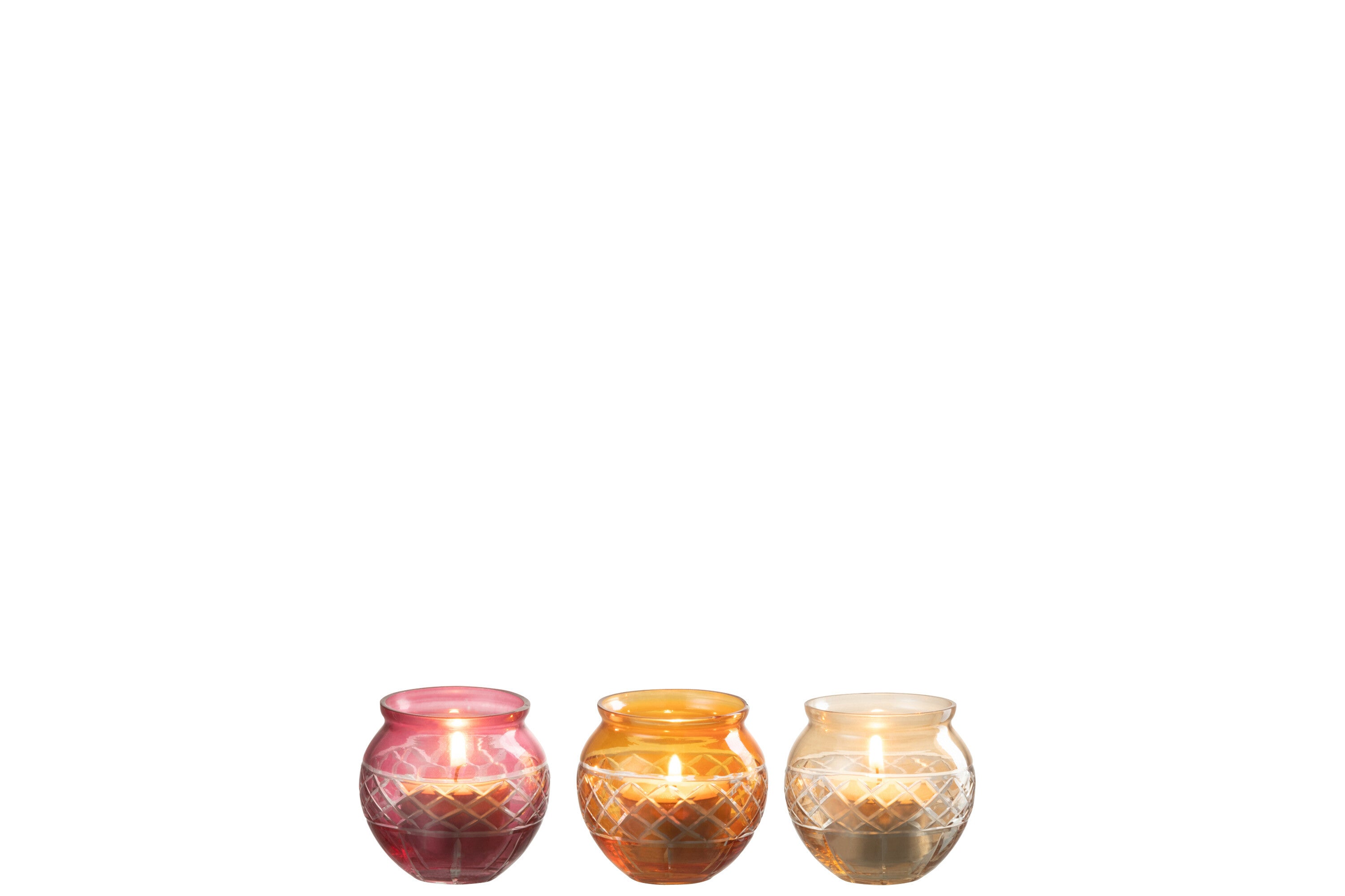 Theelichthouder Rand Bladeren Rond Glas Mix S/3 - J-LINE