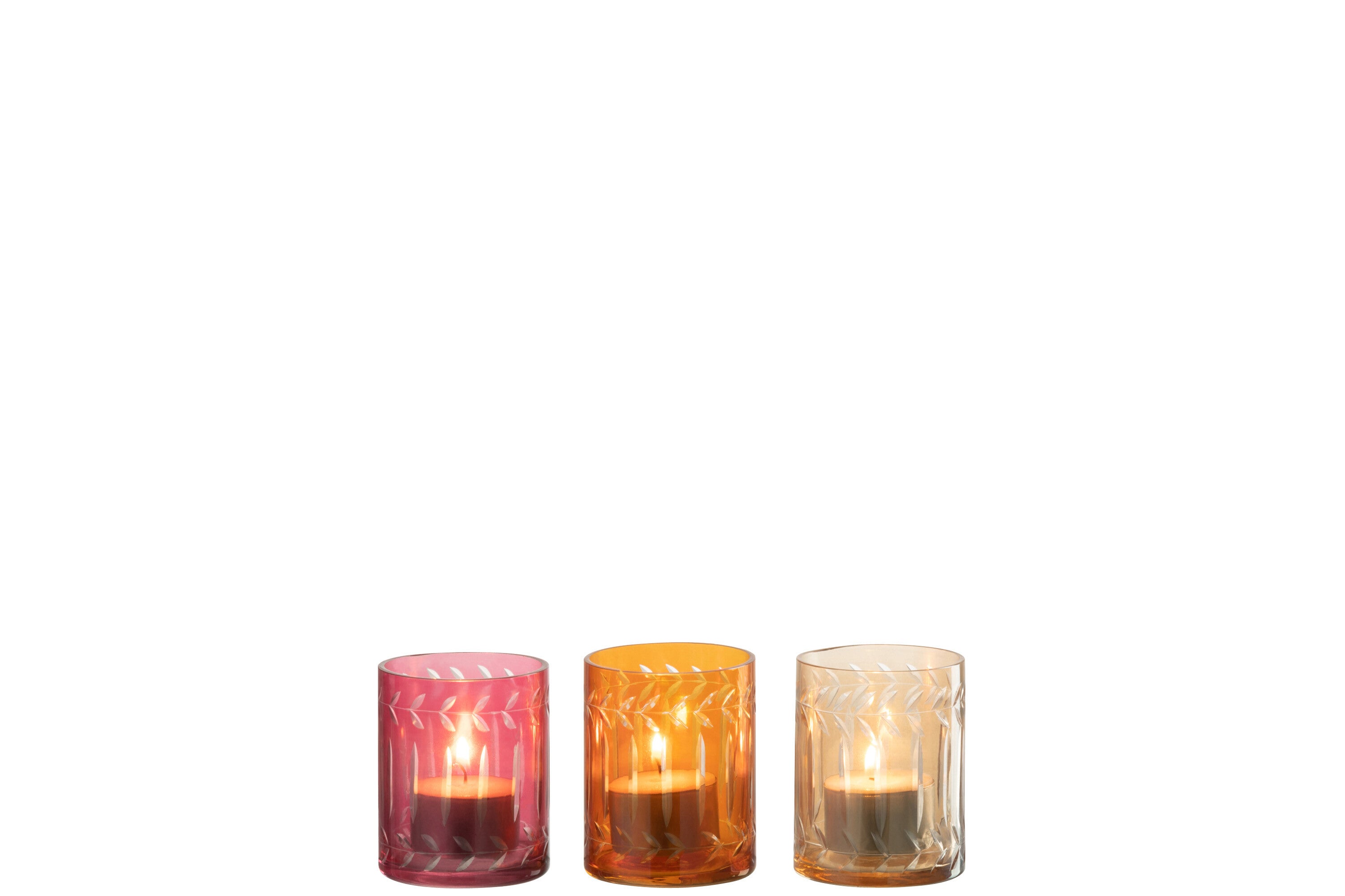 Theelichthouder Bladeren Recht Glas Mix S/3 - J-LINE