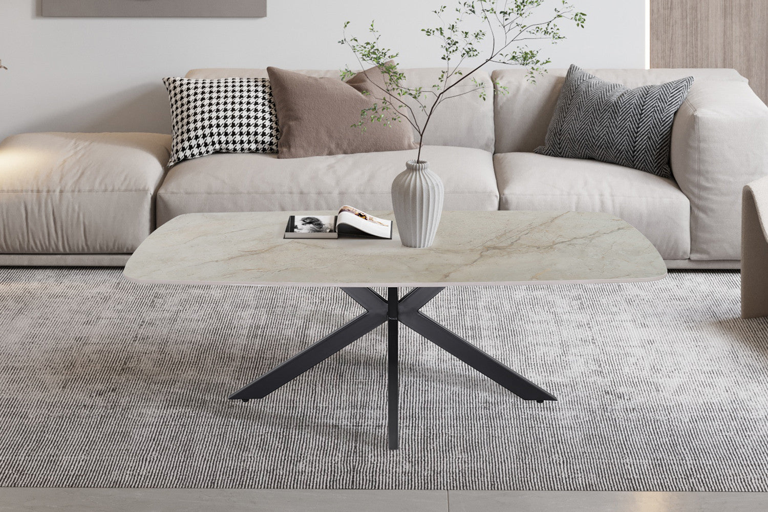 Salontafel 'Apollo' 130 cm Deens ovaal glanzende steen Shakespeare Beige - RS