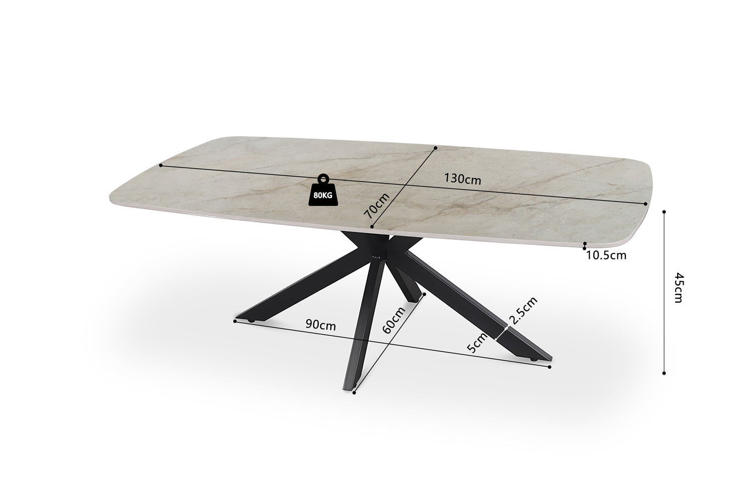 Salontafel 'Apollo' 130 cm Deens ovaal glanzende steen Shakespeare Beige - RS