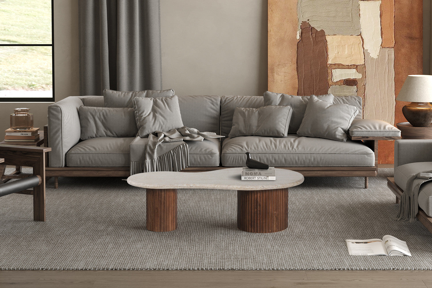 Salontafel 'Marlon' 120 cm mangohout met travertin beige - RS