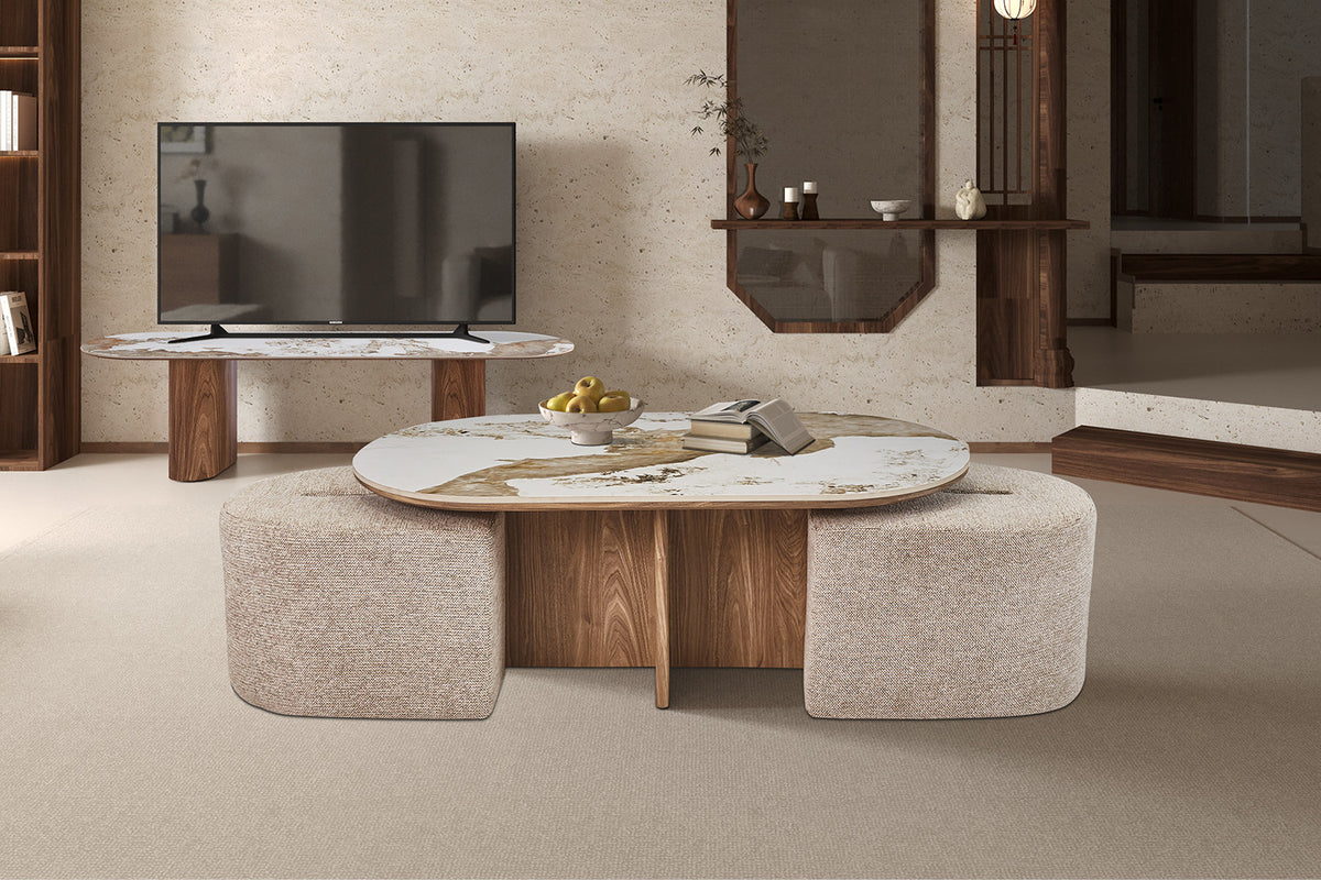 Salontafel 'Evora' met 2 poefs - RS
