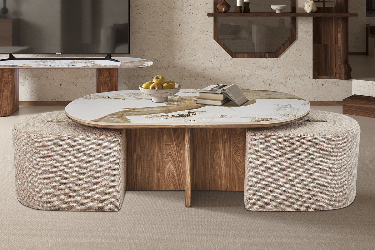 Salontafel 'Evora' met 2 poefs - RS