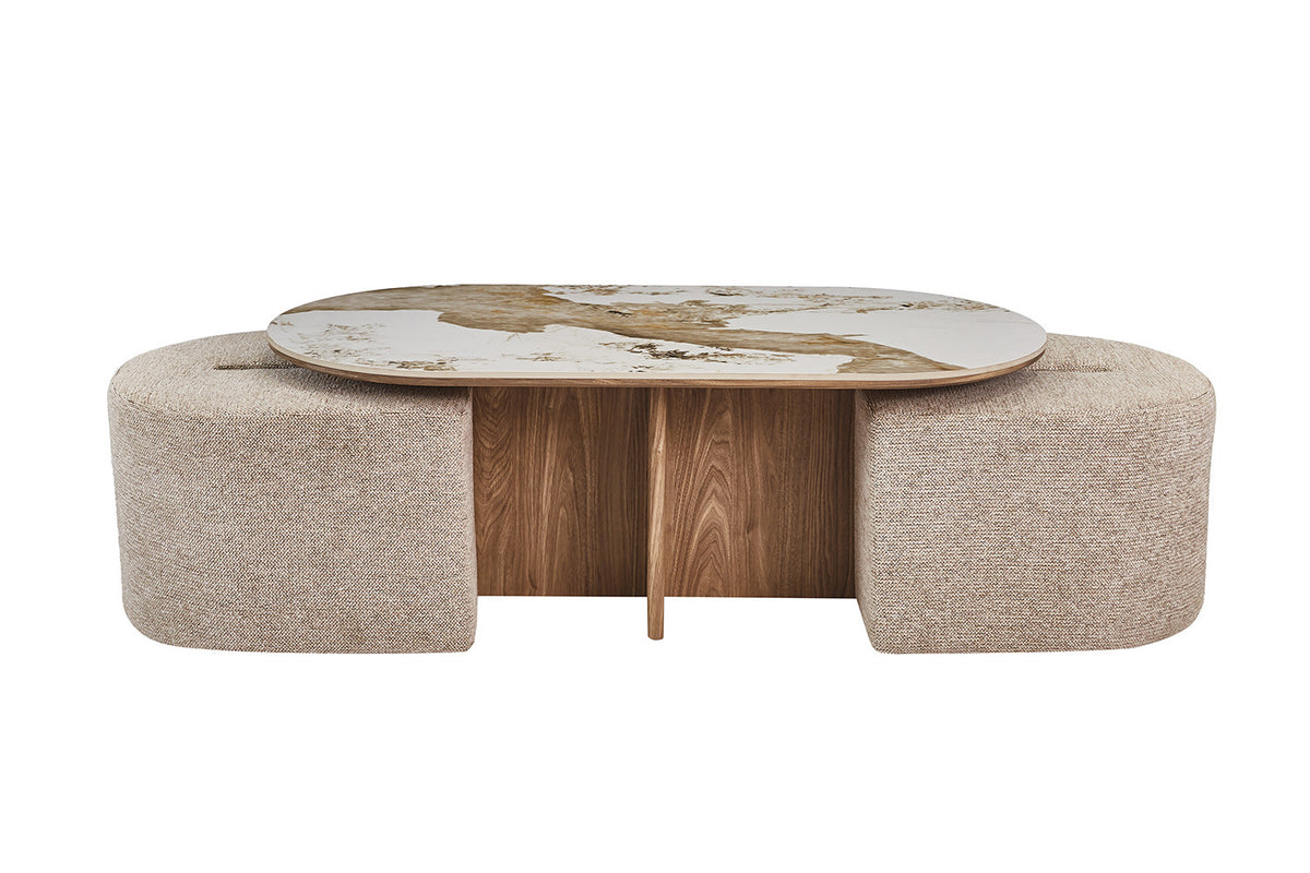 Salontafel 'Evora' met 2 poefs - RS