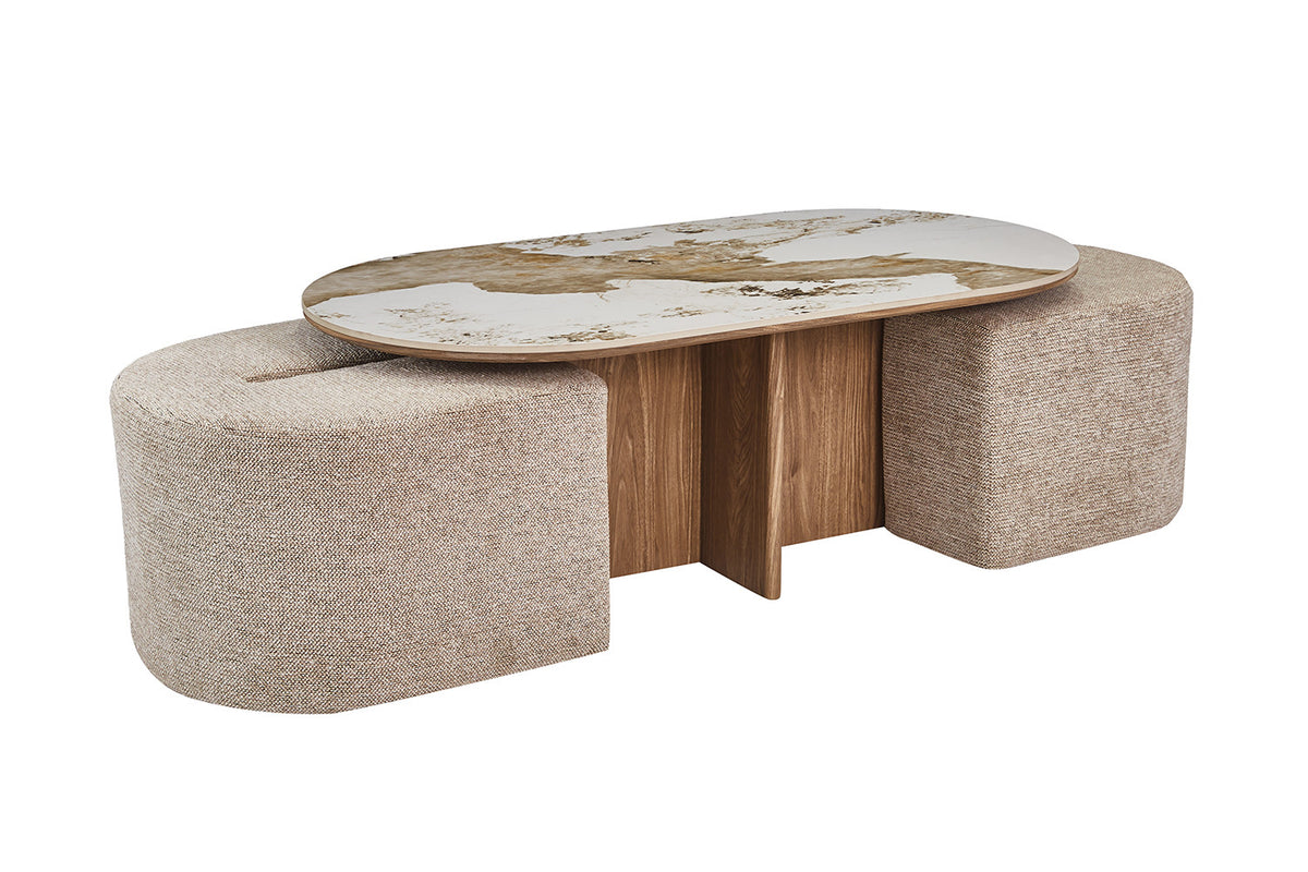 Salontafel 'Evora' met 2 poefs - RS