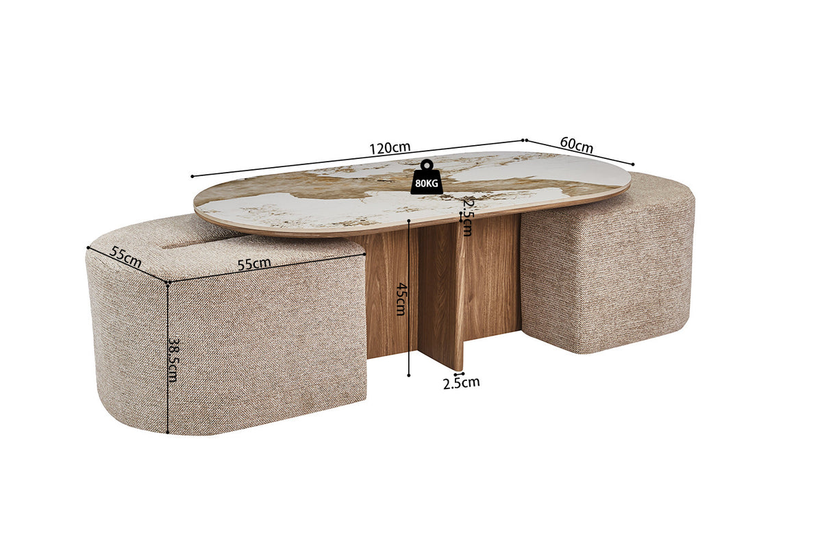 Salontafel 'Evora' met 2 poefs - RS