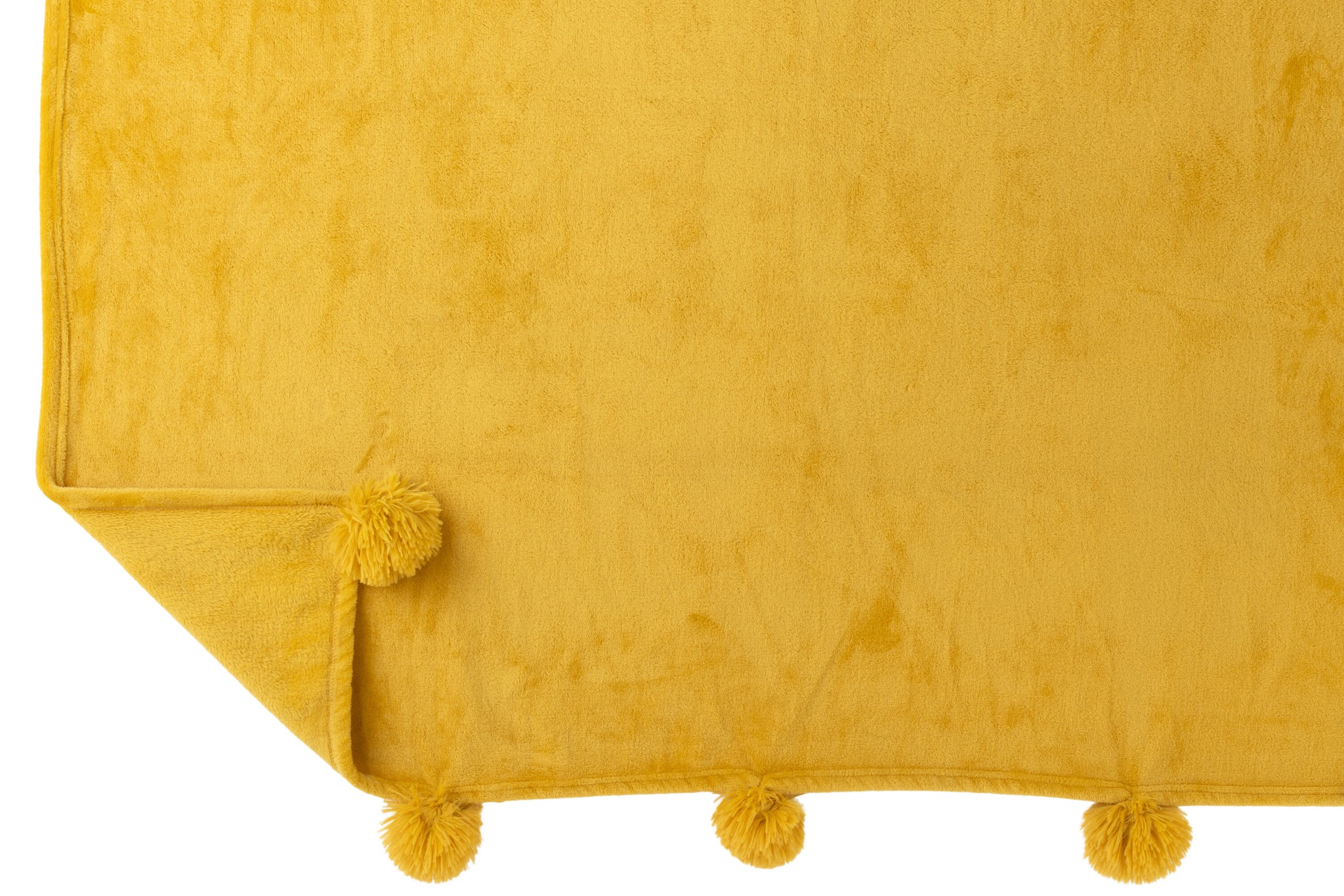 Plaid Pompom Polyester Ocre - J-LINE