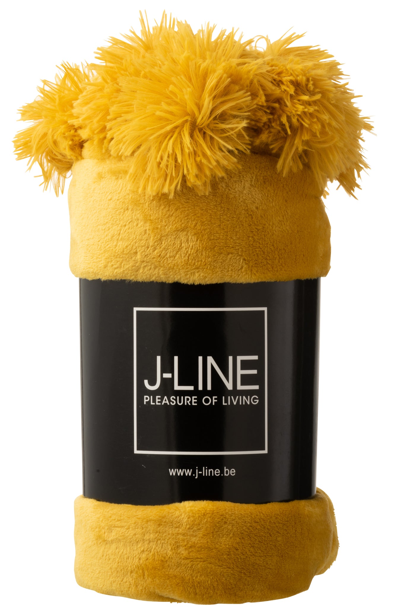 Plaid Pompom Polyester Ocre - J-LINE