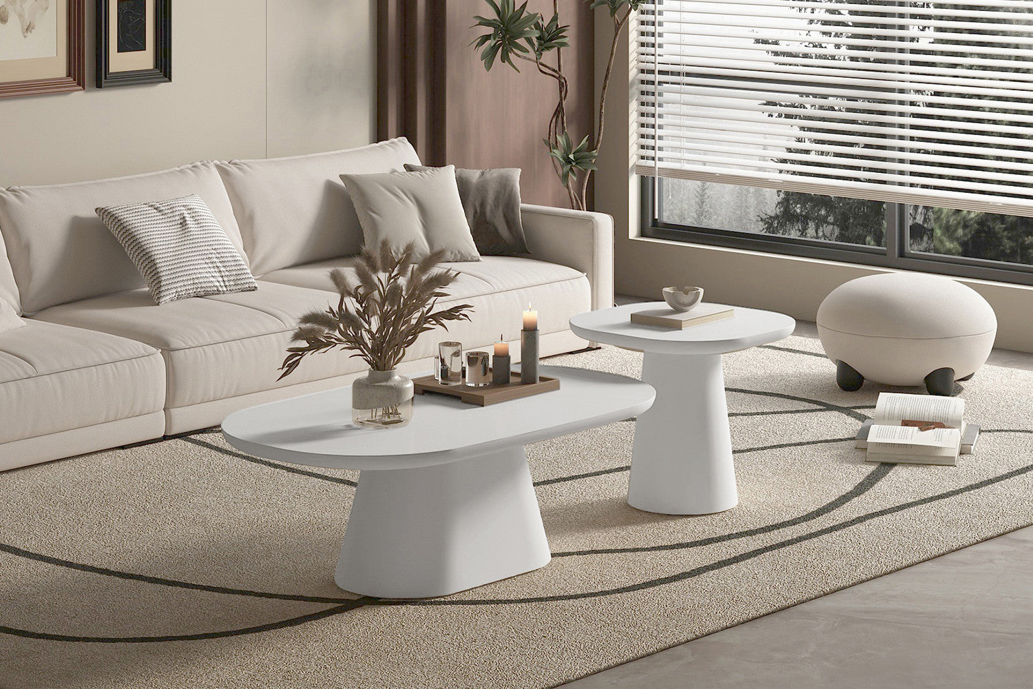 Salontafel 'Tavira' 55 cm Ovaal Cement Ecru - RS