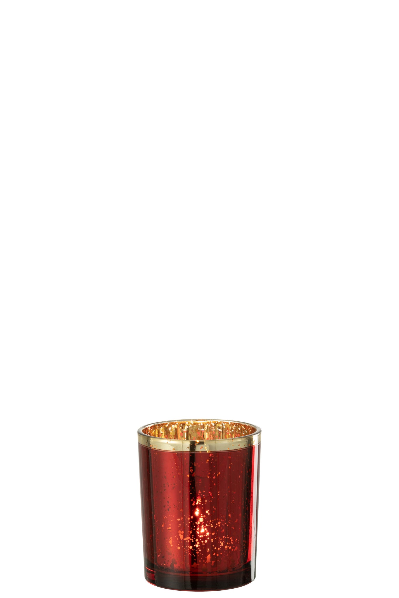 Theelicht Gouden Rand Glas Rood M - J-LINE