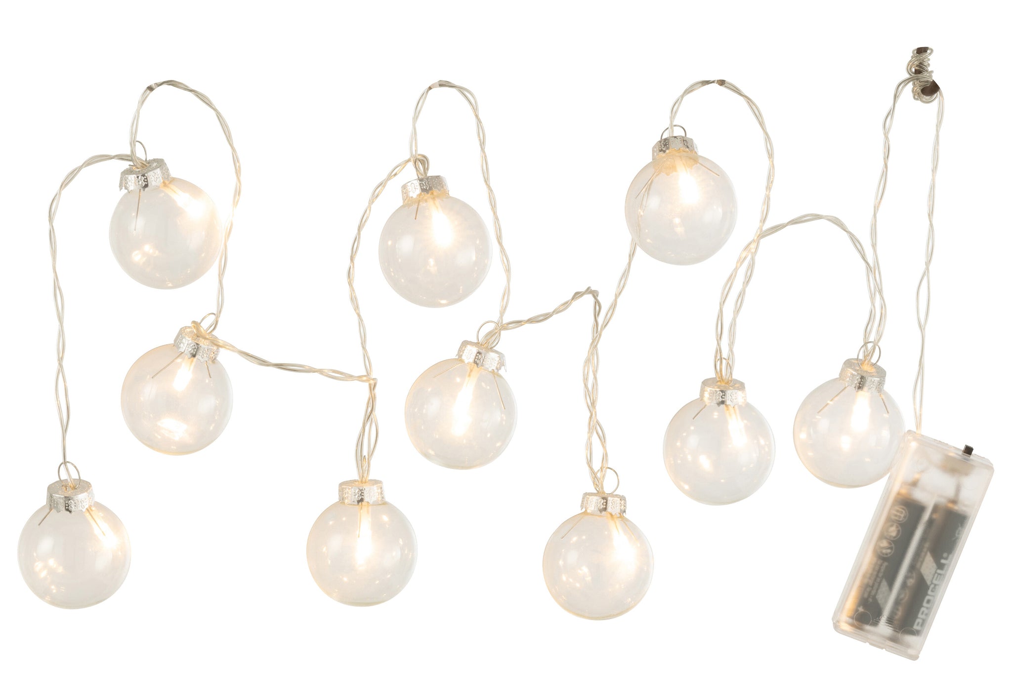 Garland 10 Ballen + Led Glas Glad Transparant - J-LINE