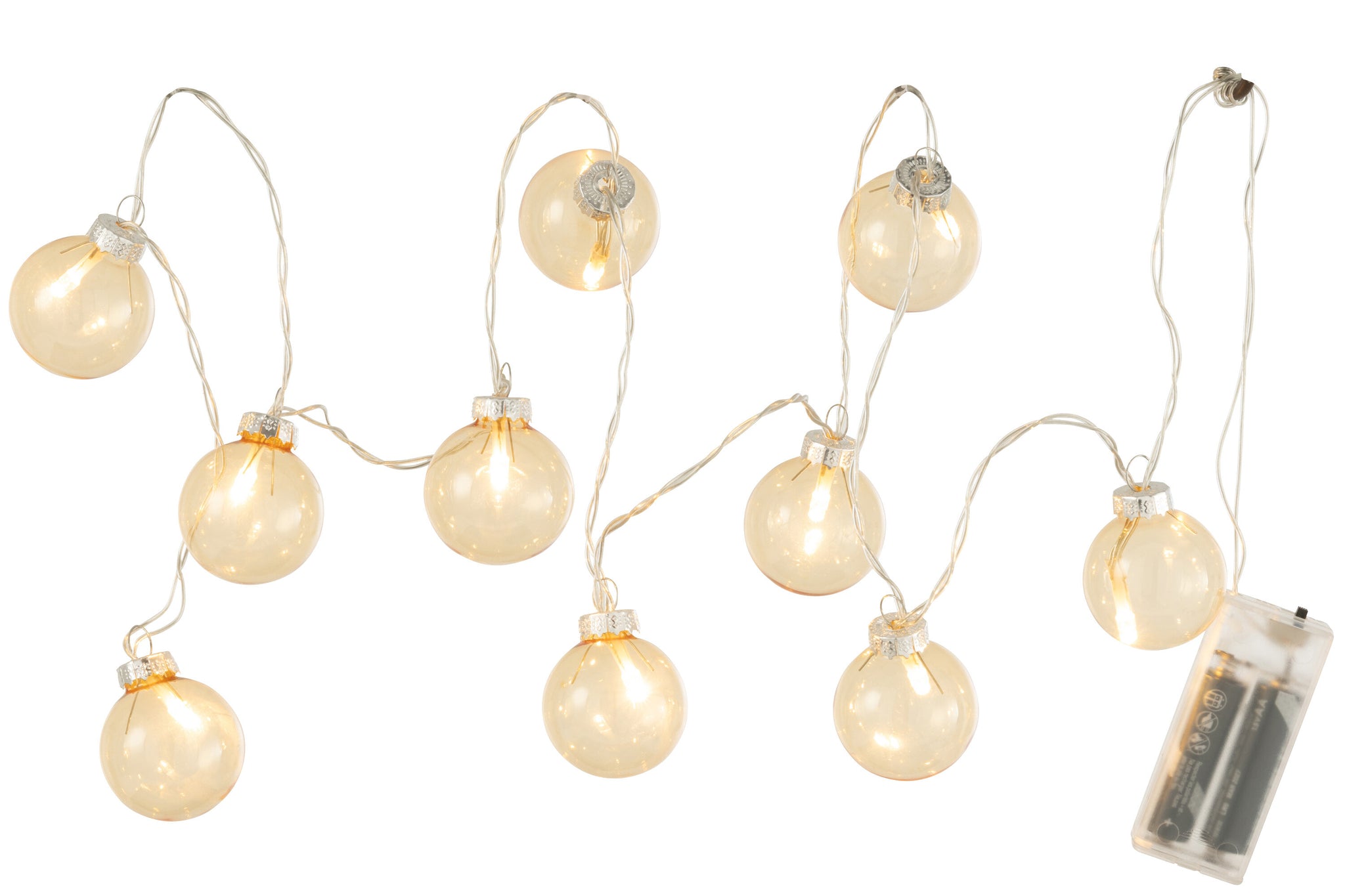 Garland 10 Ballen + Led Glas Glad Geel - J-LINE