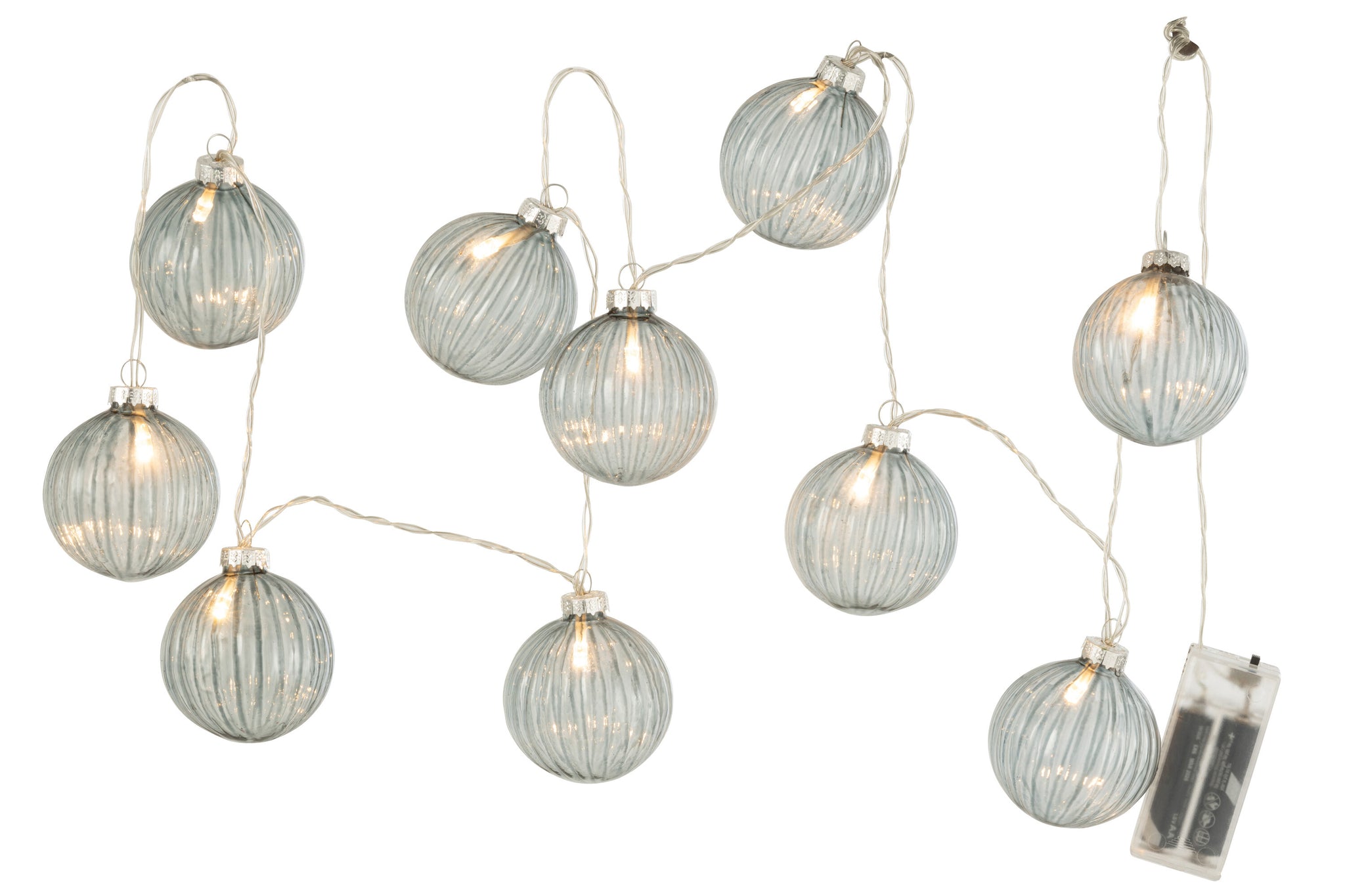 Guirlande 10 ballen + Led glas geribbeld donkergrijs - J-LINE