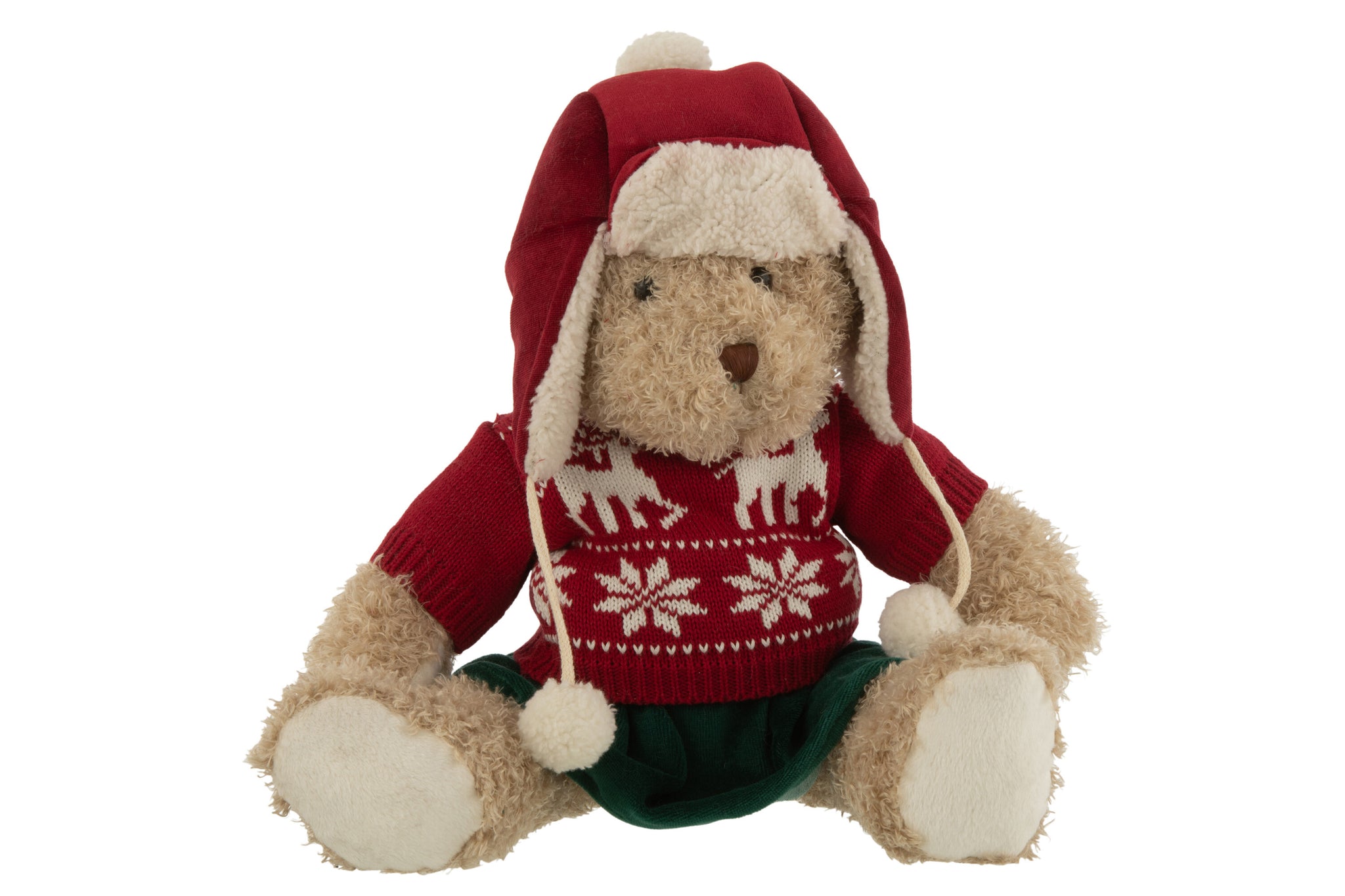 Beer Meisje met kersttrui + Hoed Textiel Beige/Rood L - J-LINE