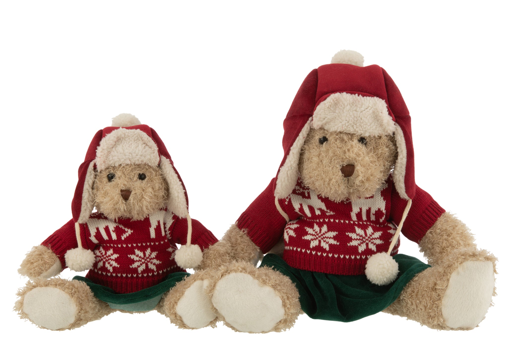 Beer Meisje met kersttrui + Hoed Textiel Beige/Rood L - J-LINE
