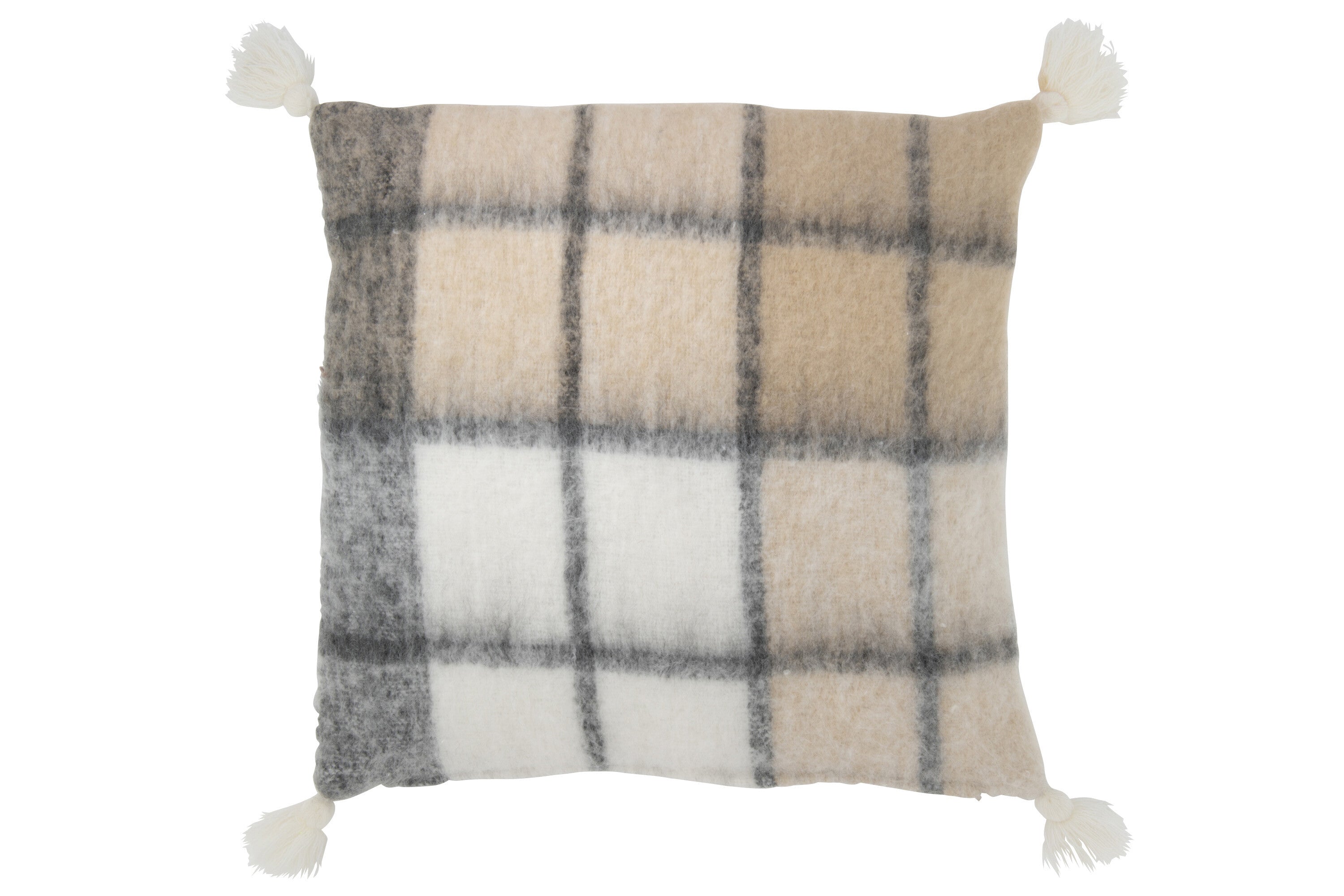 Kussen kwastjes polyester beige - J-LINE.