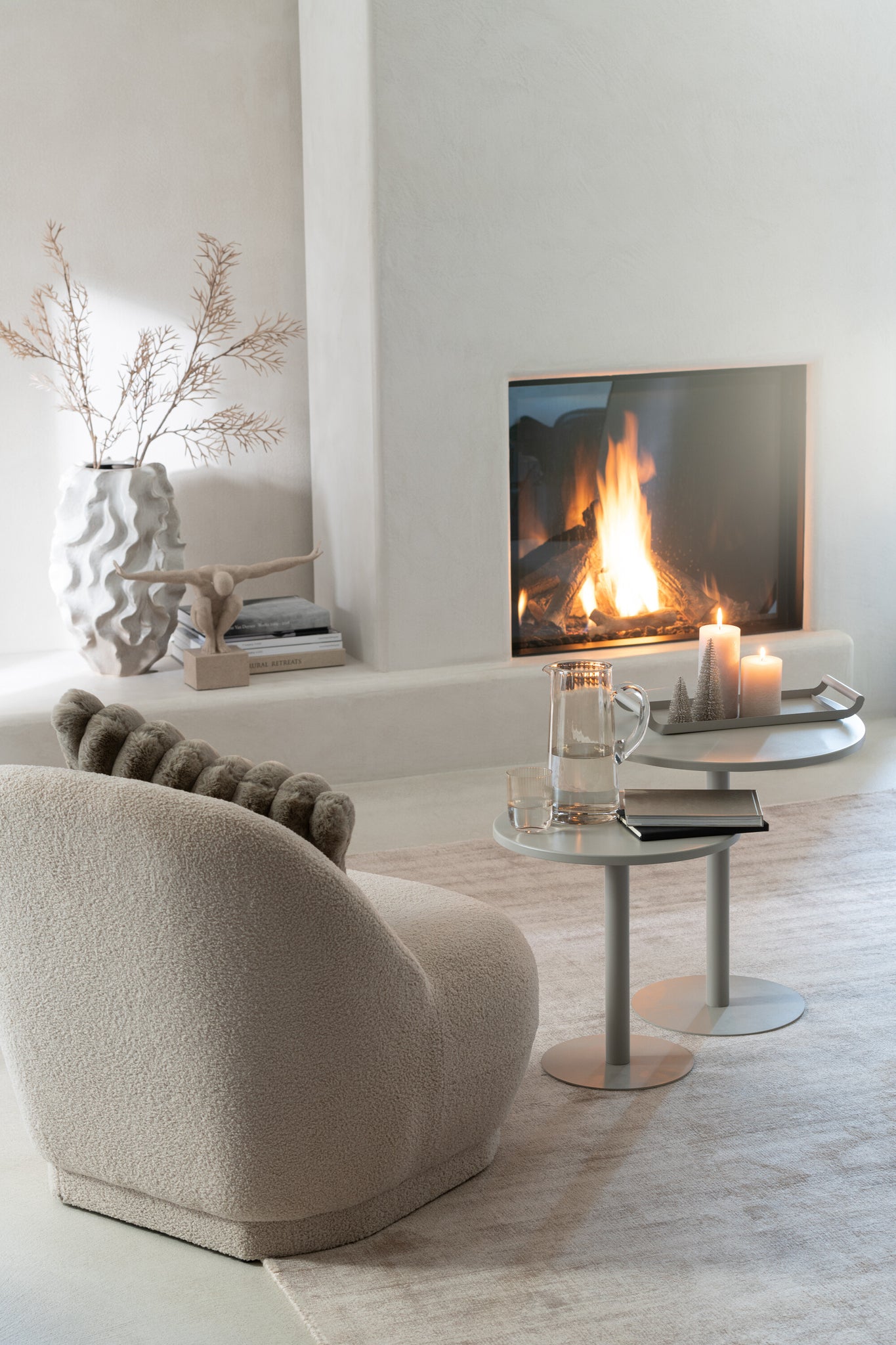 Canapé lounge Teddy Velvet Blanc Beige Chaud - J-LINE