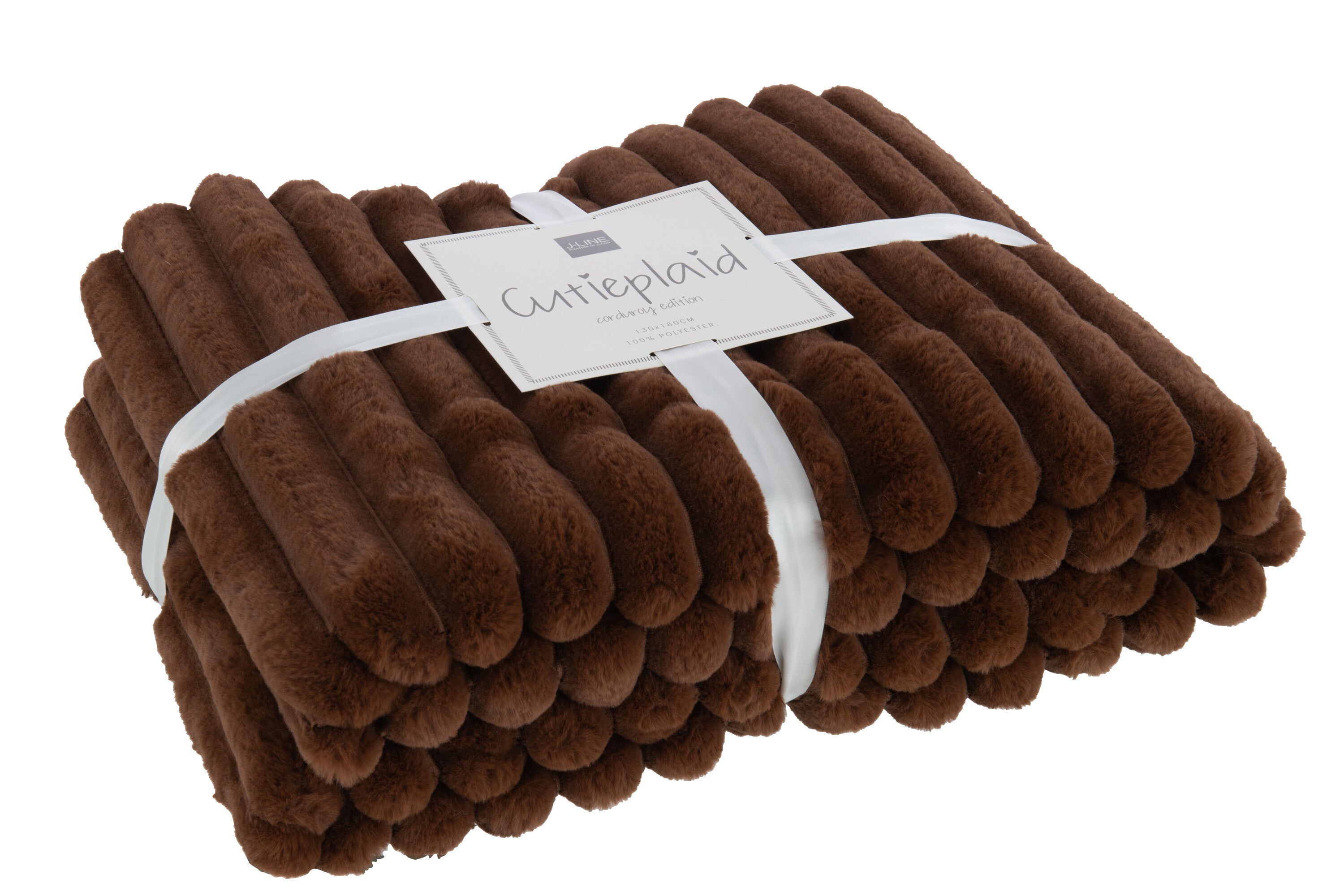 Plaid côtelé velours polyester chocolat - J-LINE