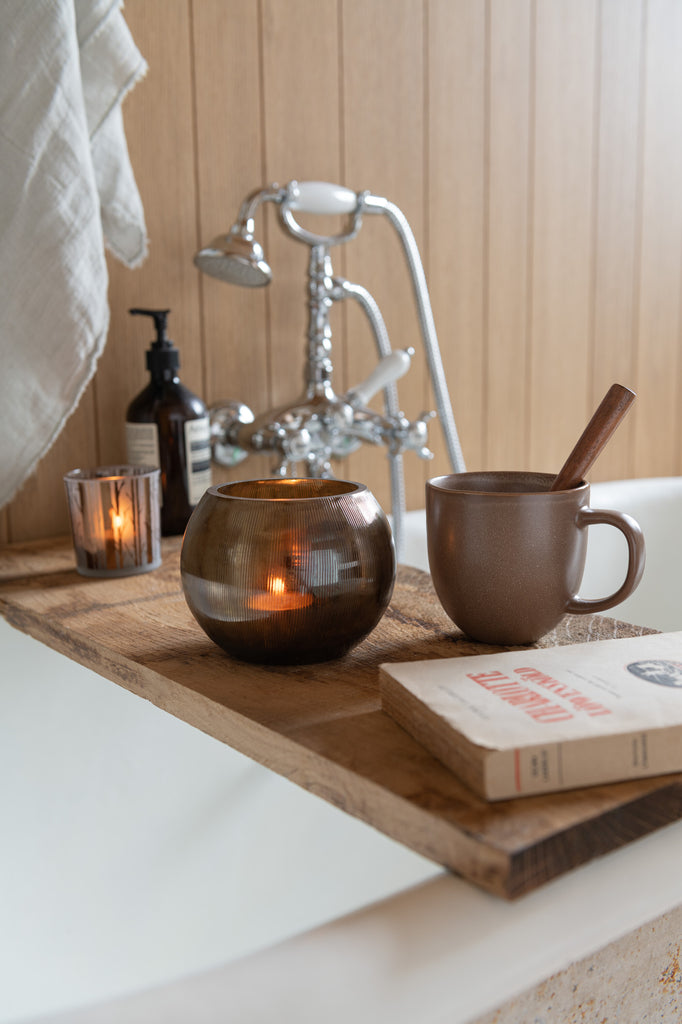 Mok + Onderzetter Louise Keramiek Cognac - J-LINE