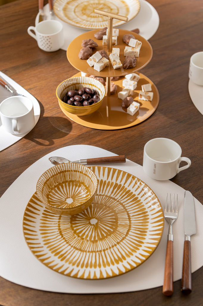 Assiette à confiture en porcelaine blanche/ocre - J-LINE