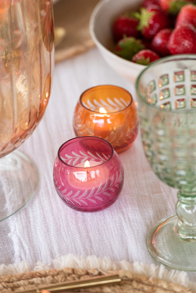 Theelichthouder Bladeren Rond Glas Mix S/3 - J-LINE