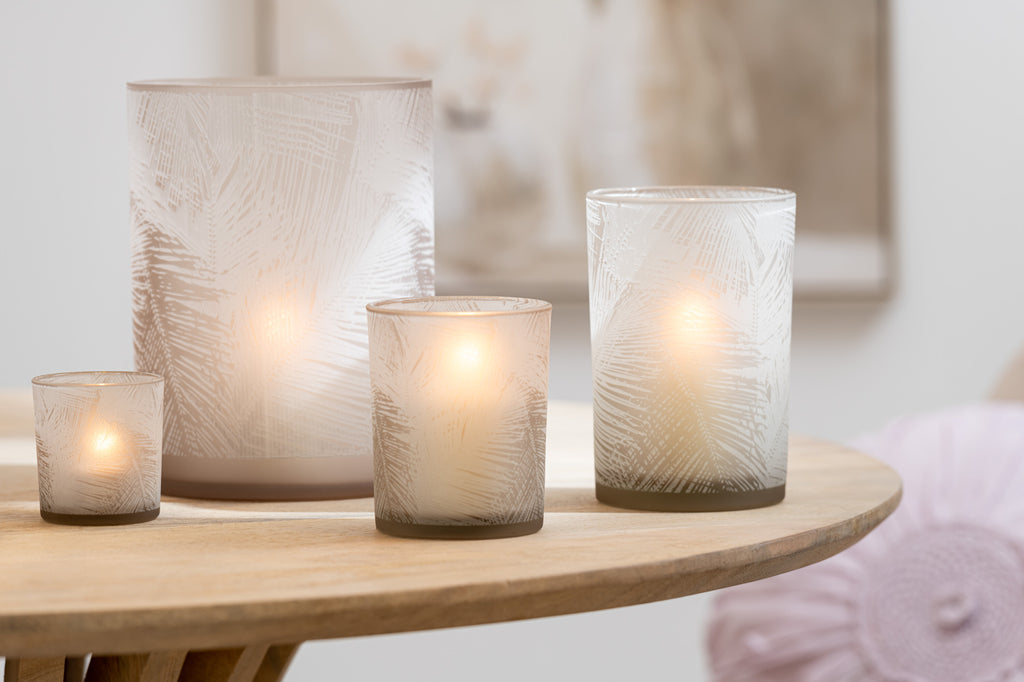Theelichthouder Bladeren Glas Beige S - J-LINE