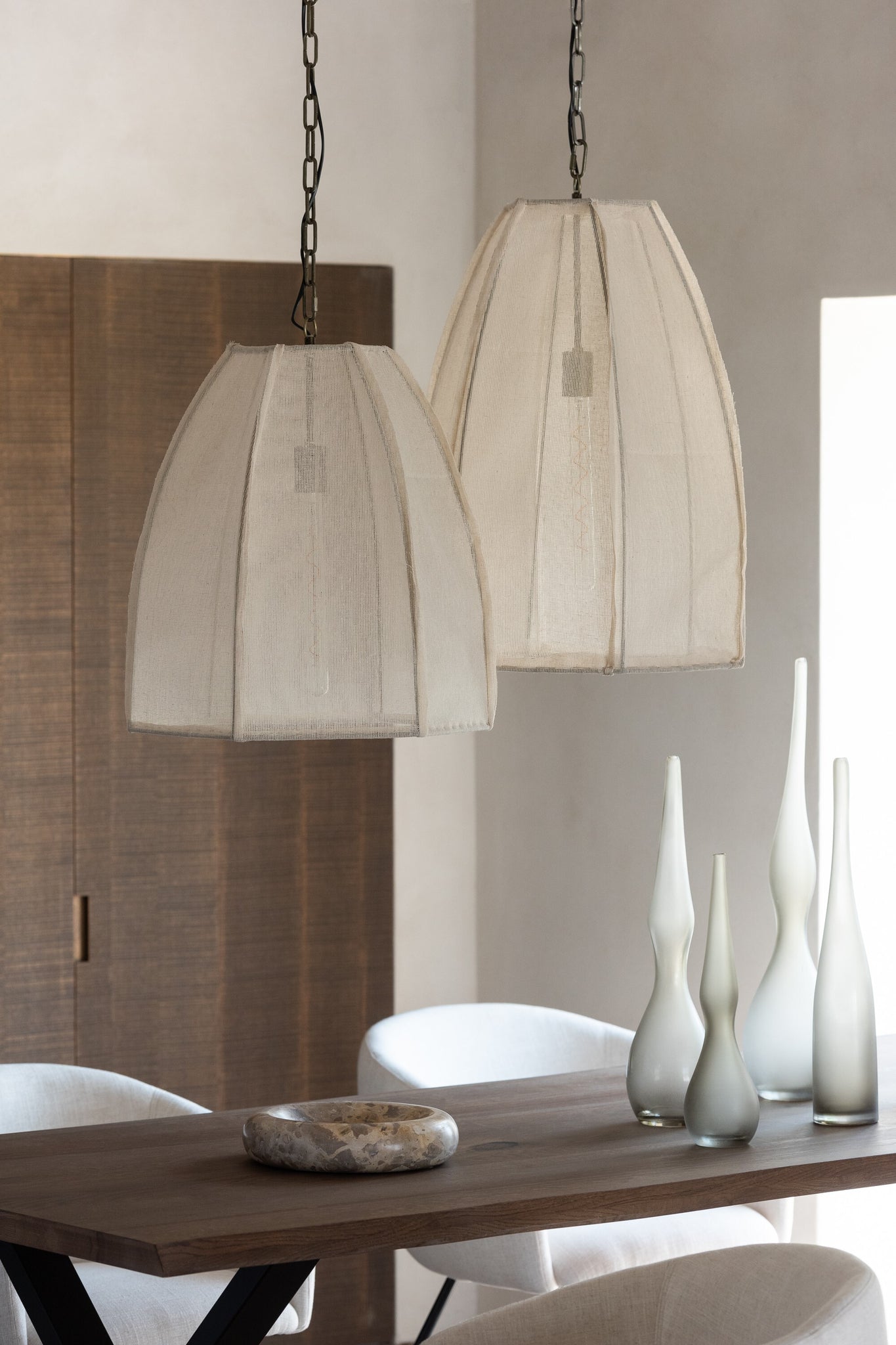 Suspension Poire Lin/Fer Blanc L - J-LINE