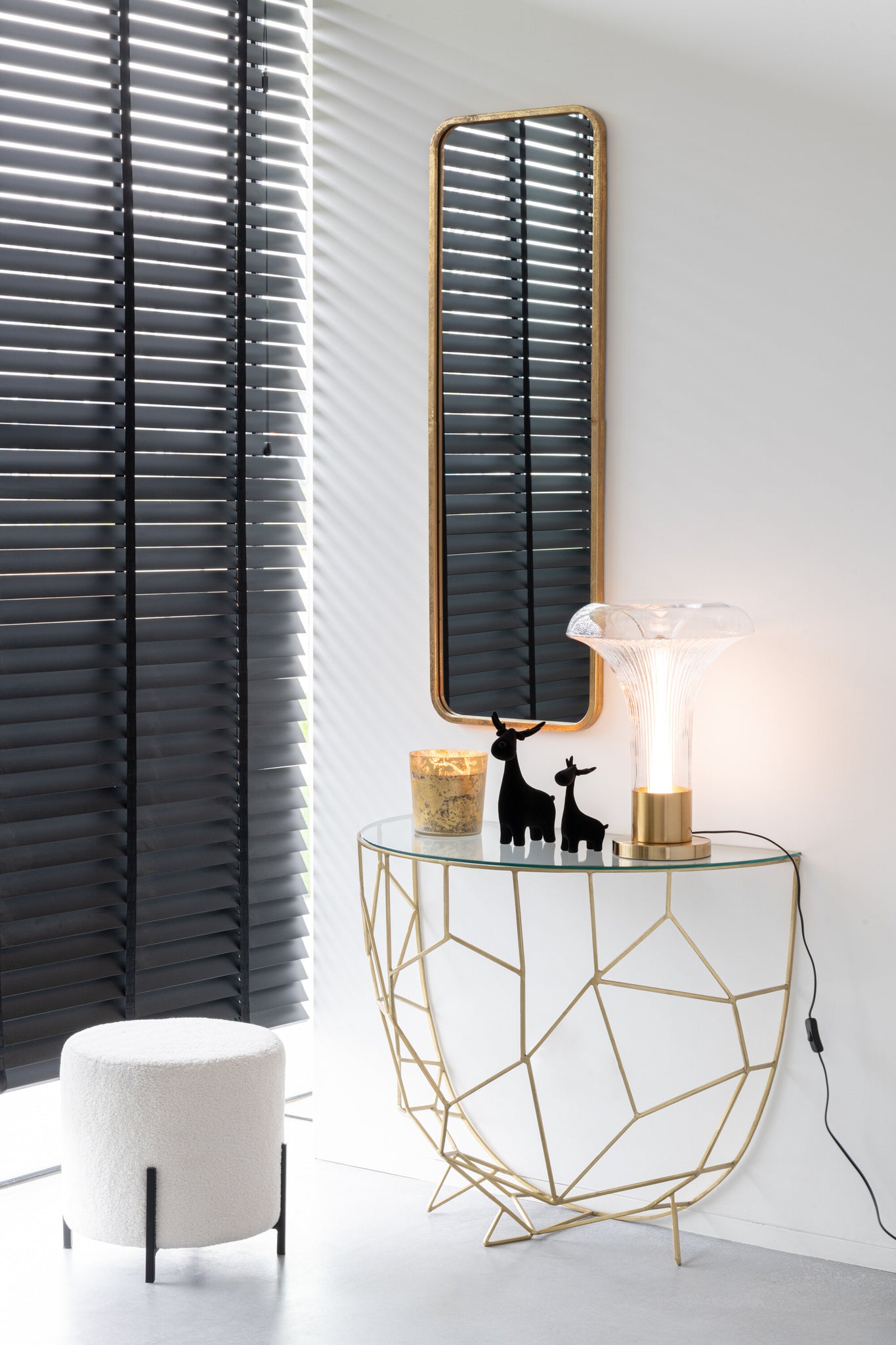 Poef bouclé triplex/polyester wit/zwart - J-LINE