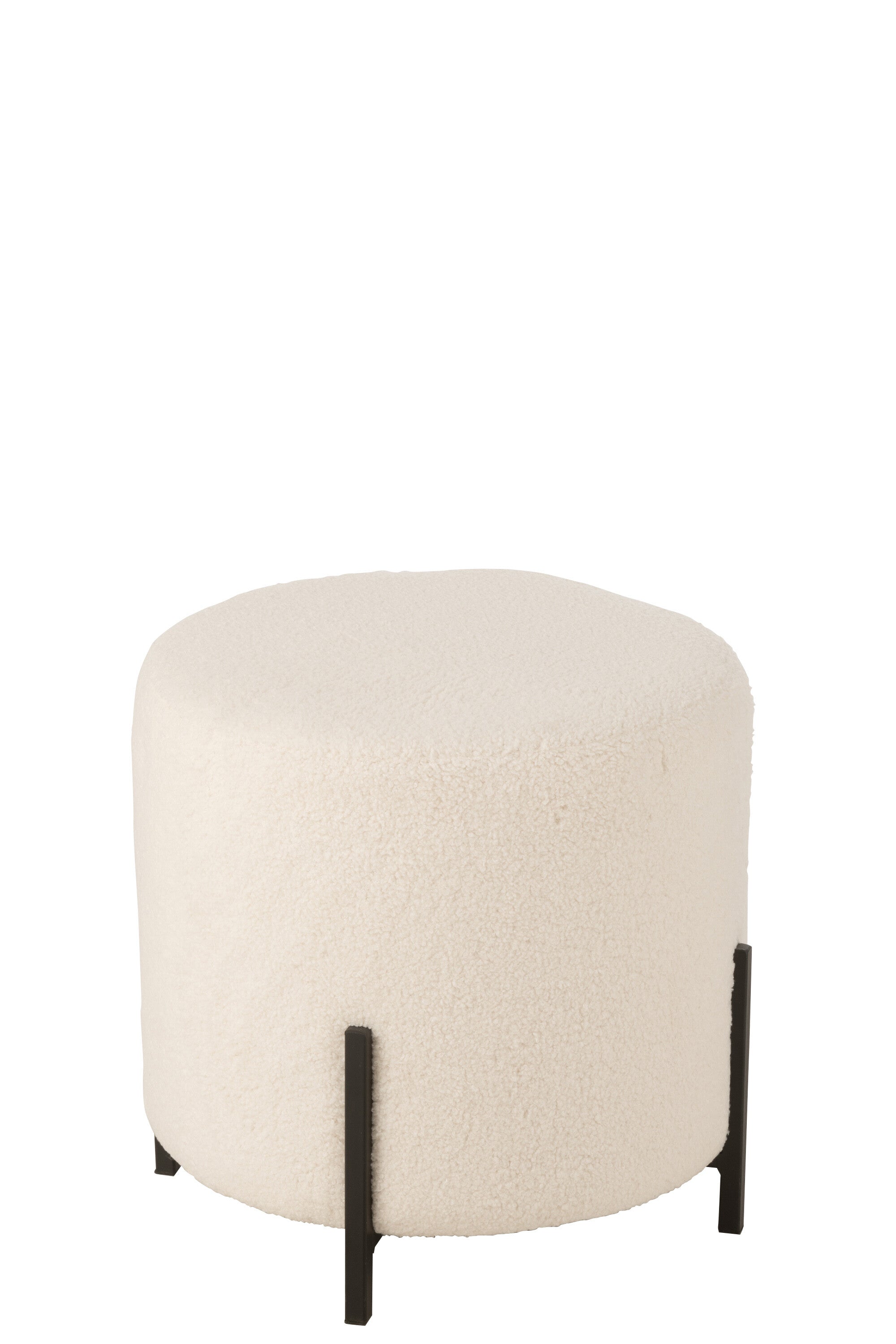 Poef bouclé triplex/polyester wit/zwart - J-LINE