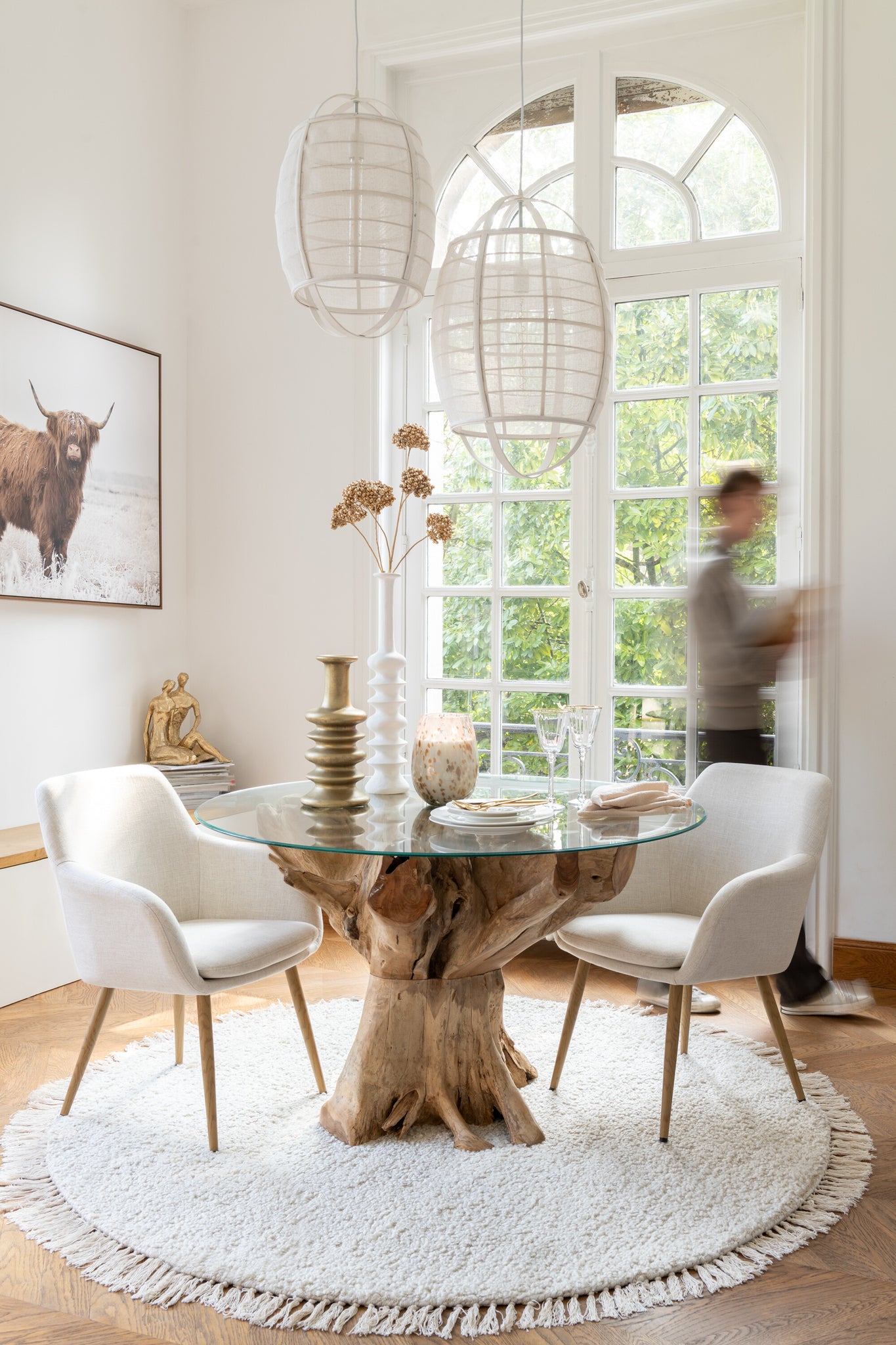 Hanglamp Ion Linnen/Bamboe Wit S - J-LINE