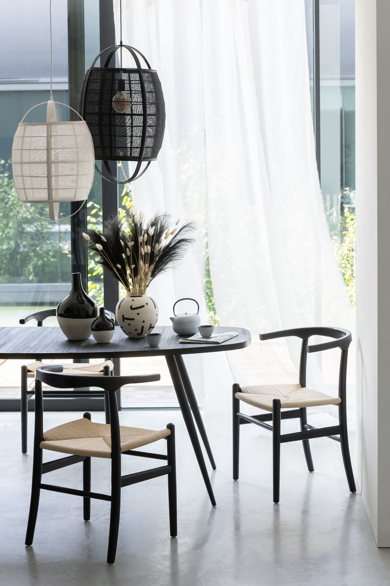 Hanglamp Ion Linnen/Bamboe Wit S - J-LINE