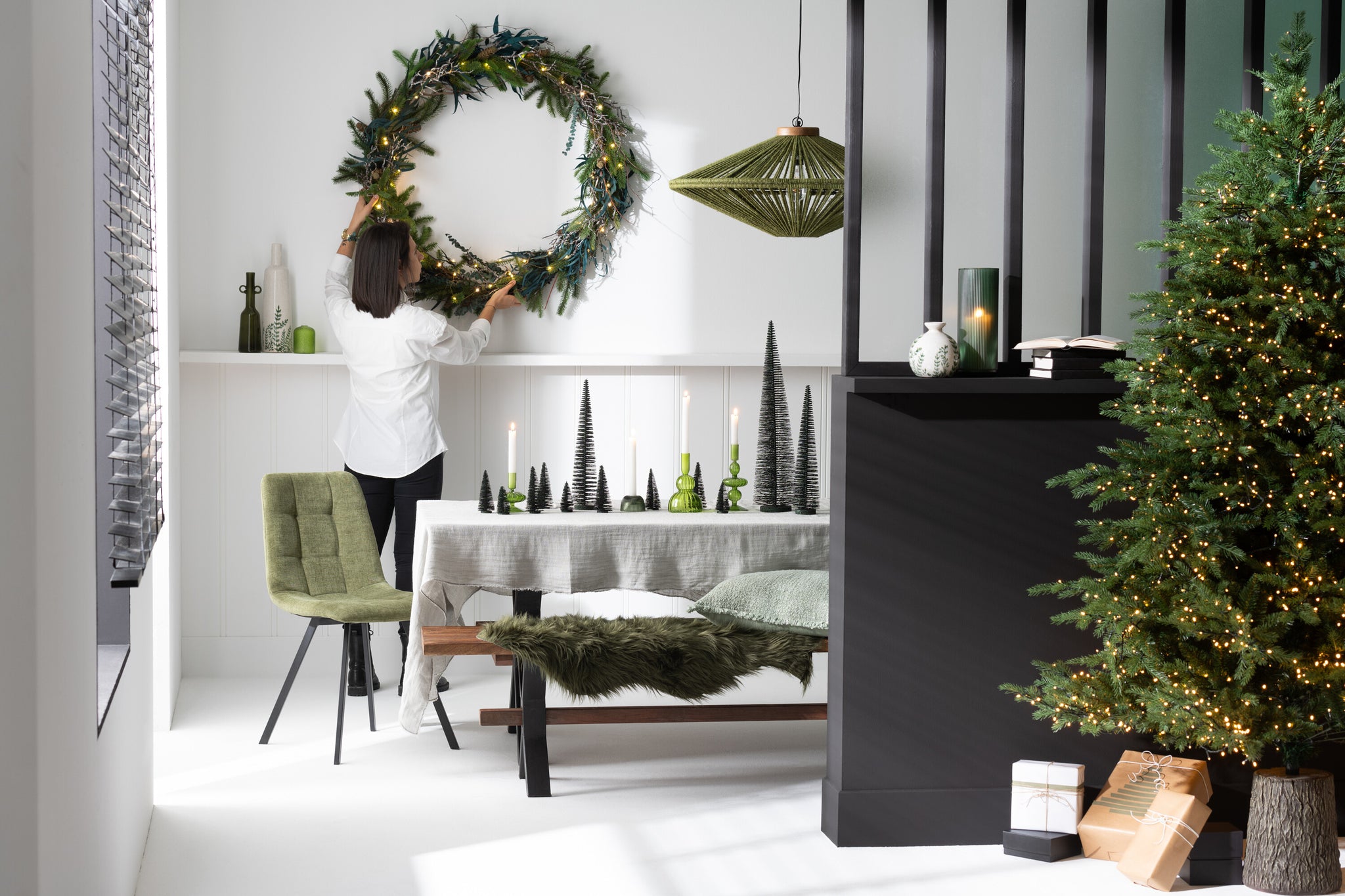 Hanglamp Ovni IJzer/Jute Groen M - J-LINE