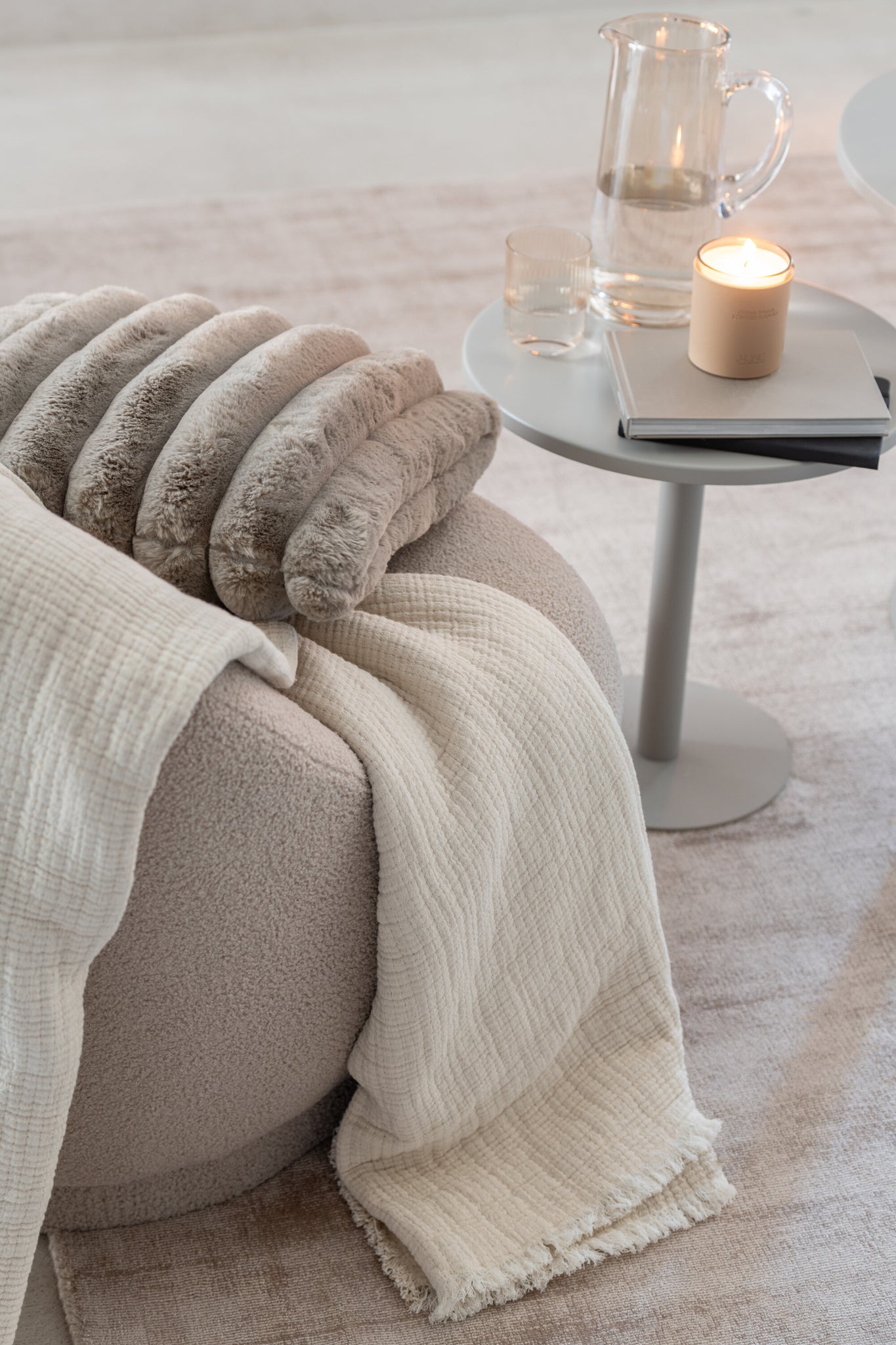 Kussen Ribfluweel Polyester Taupe L - J-LINE