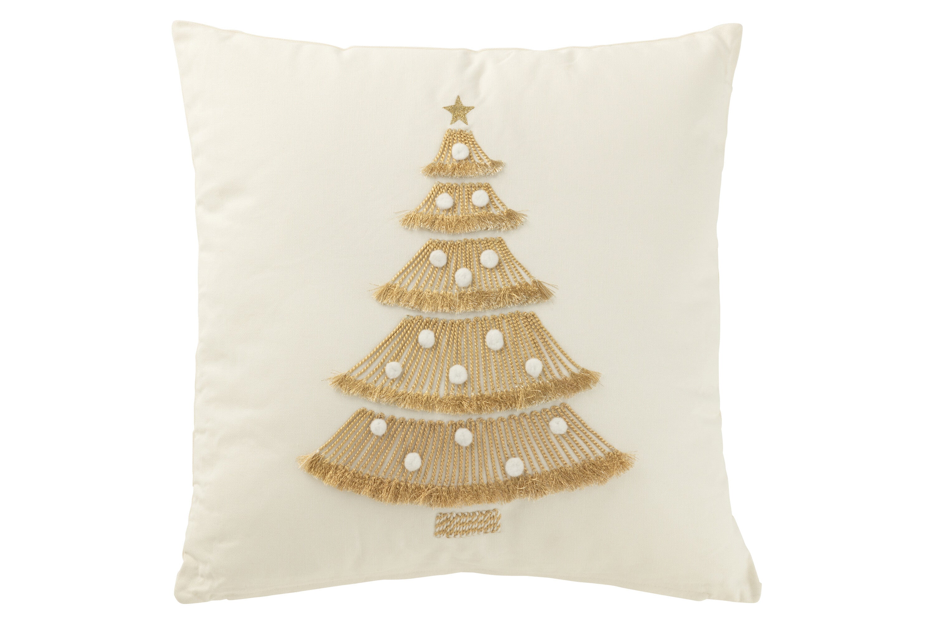 Kussen Kerstboom Katoen Wit/Goud - J-LINE