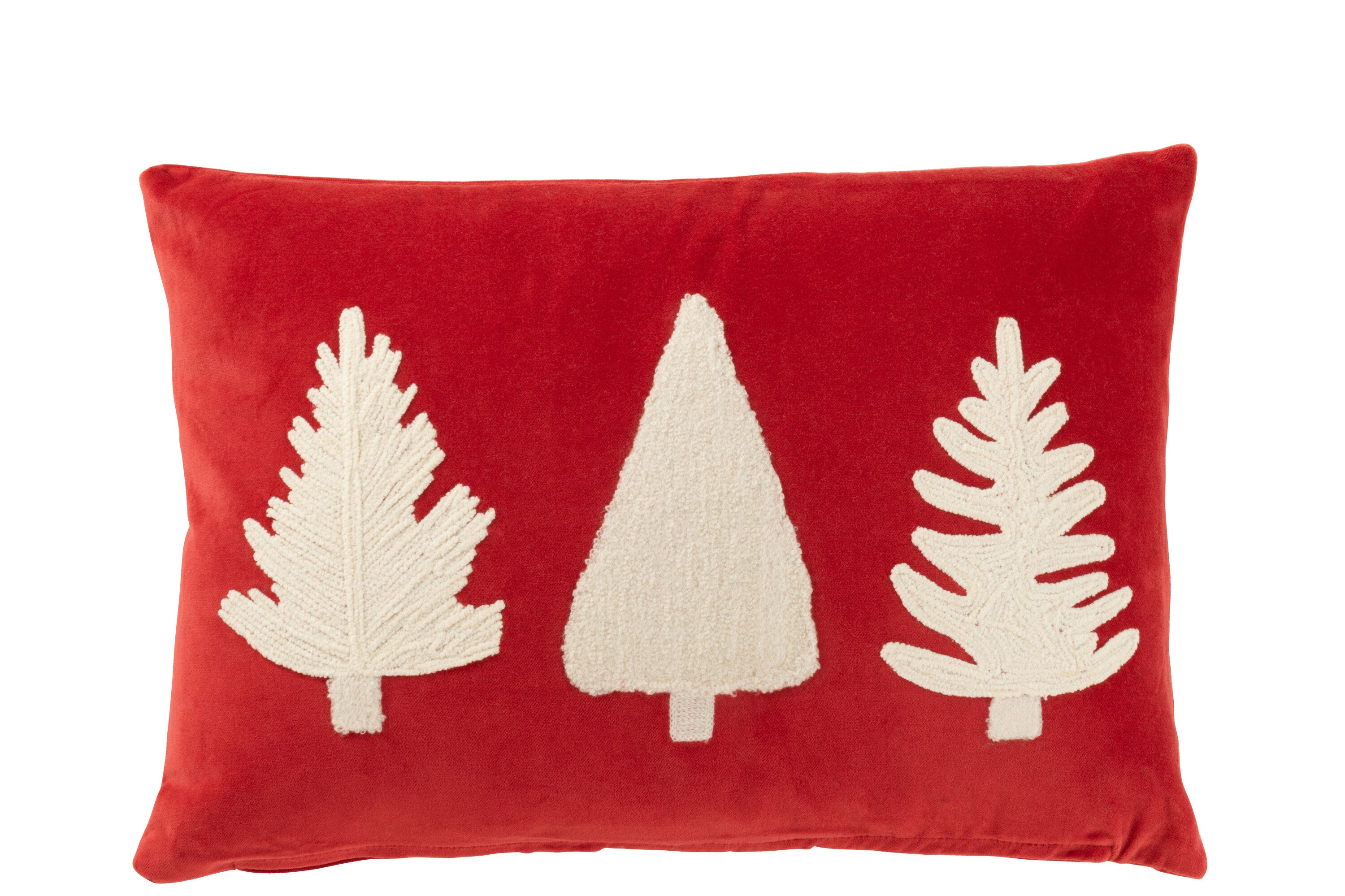 Kussen Kerstbomen Fluweel Rood/Wit - J-LINE