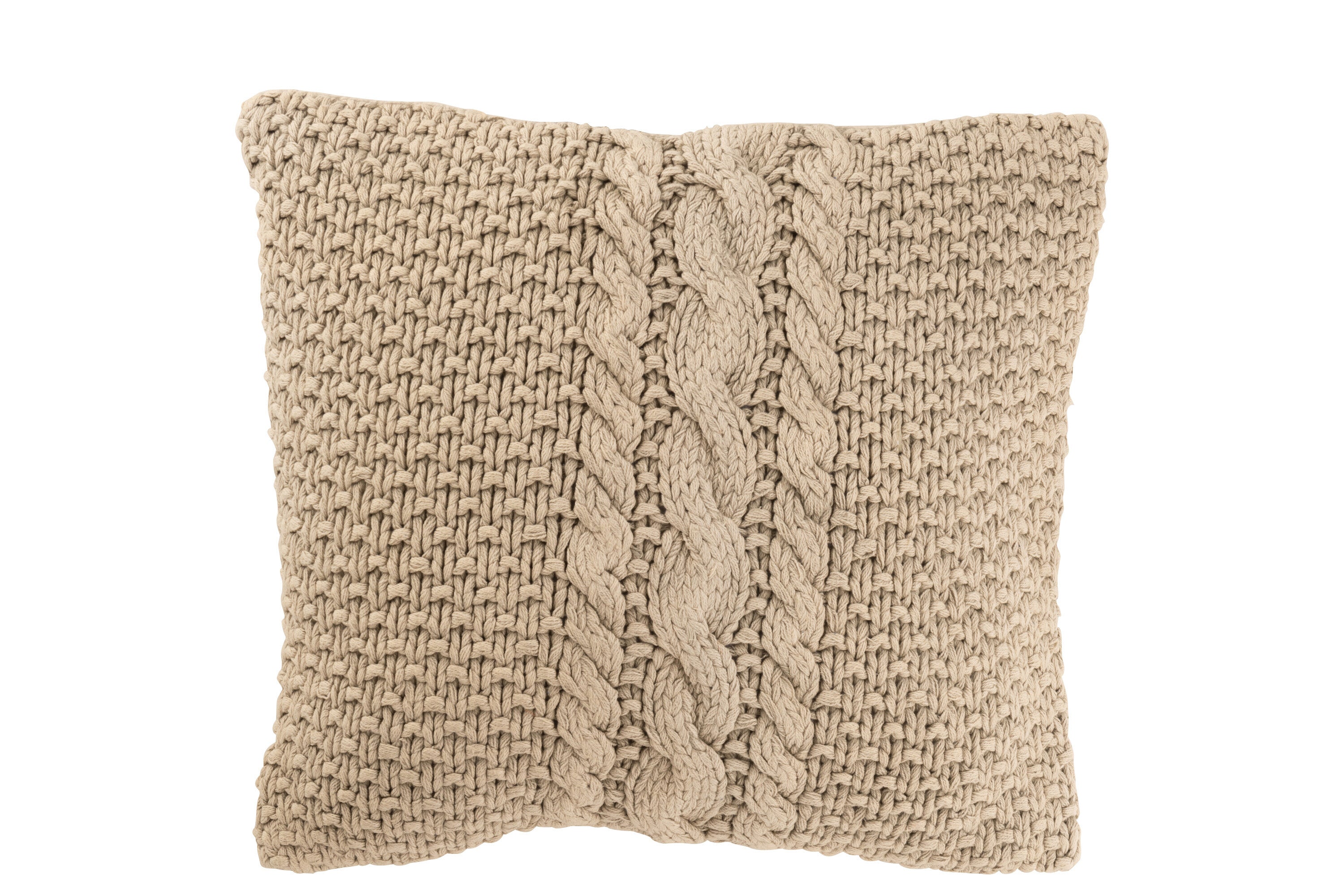Kussen Gebreid+Vlecht Katoen Beige - J-LINE