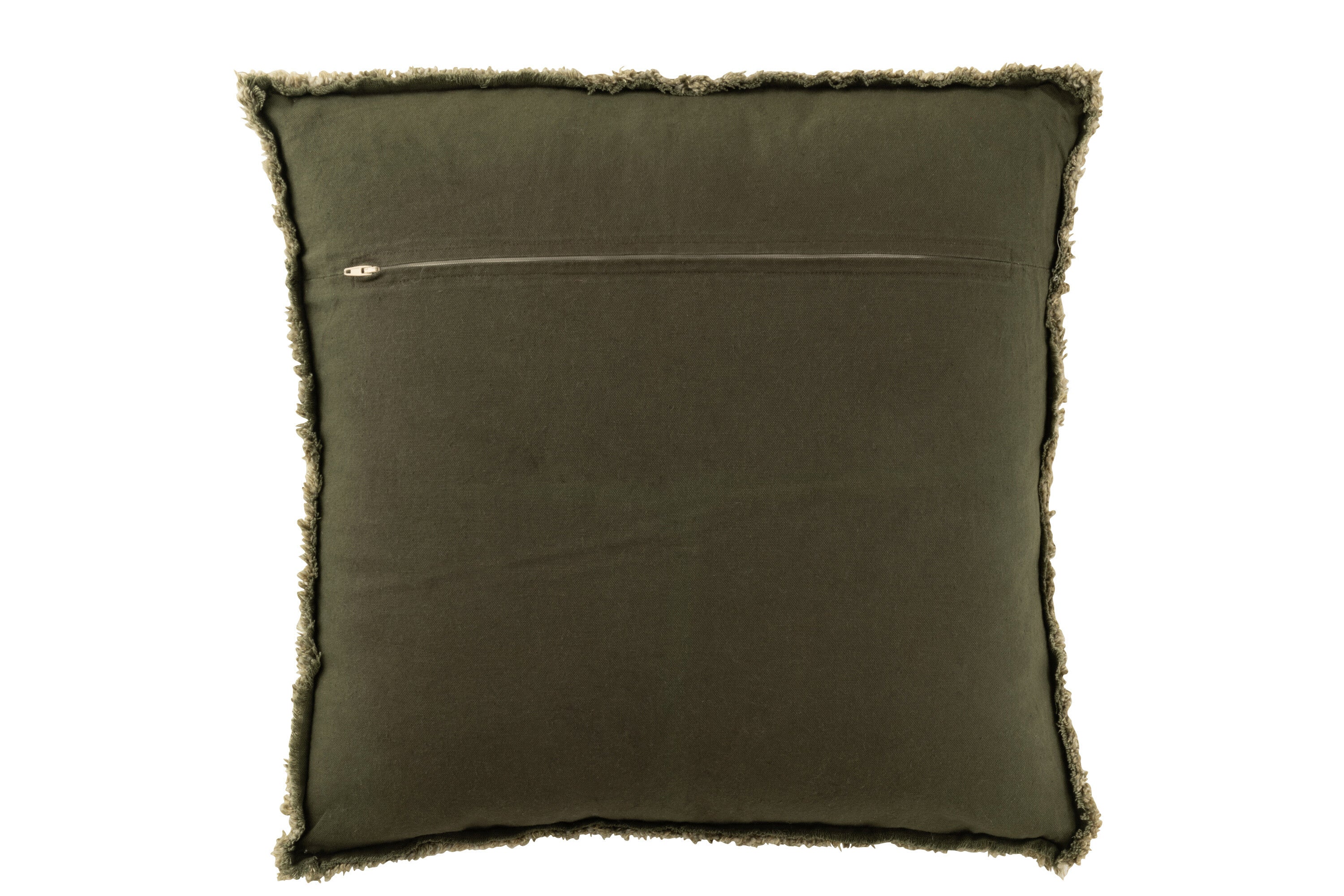 Kussen rafelig polyester/katoen donkergroen - J-LINE