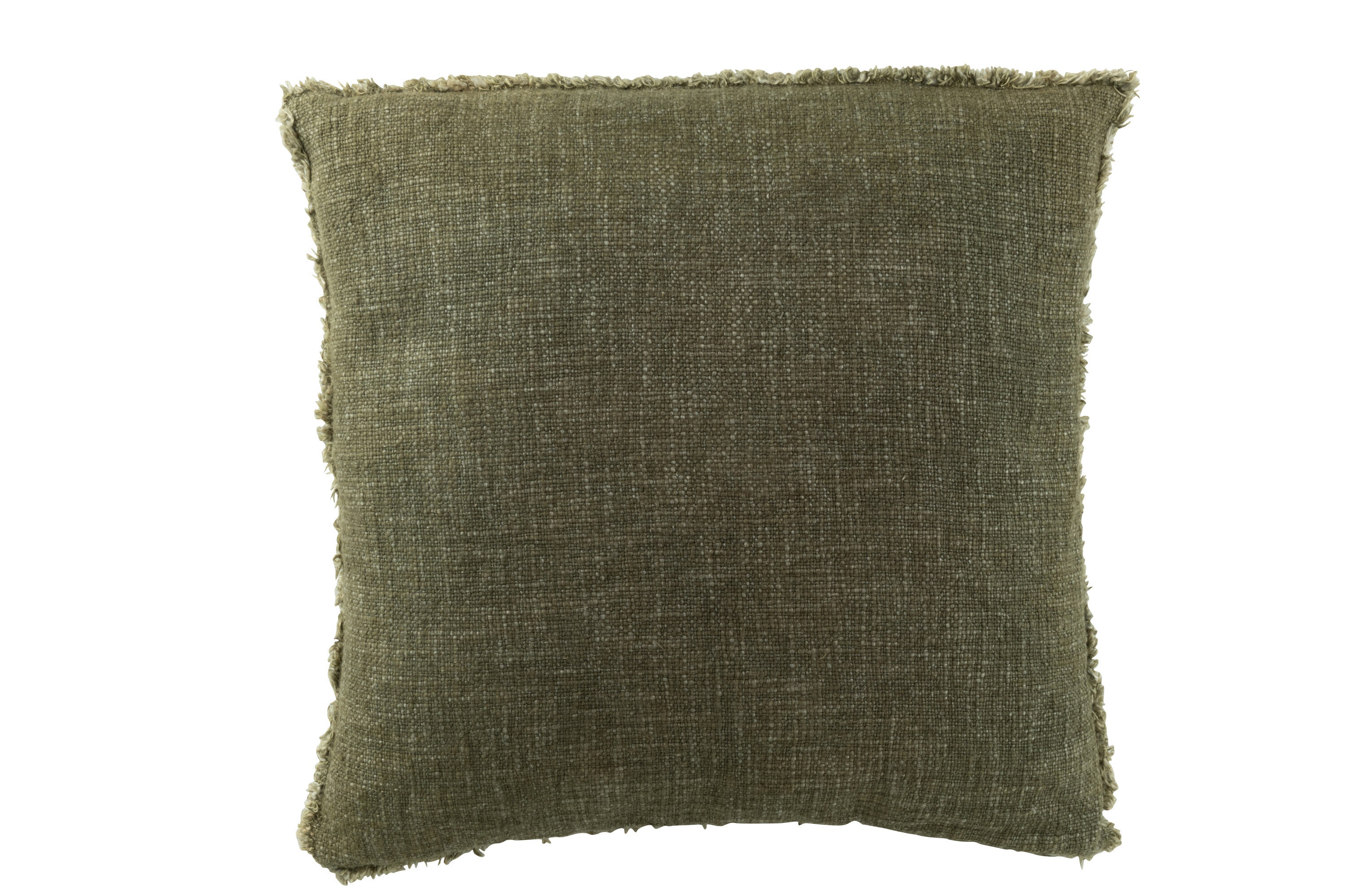 Kussen rafelig polyester/katoen donkergroen - J-LINE