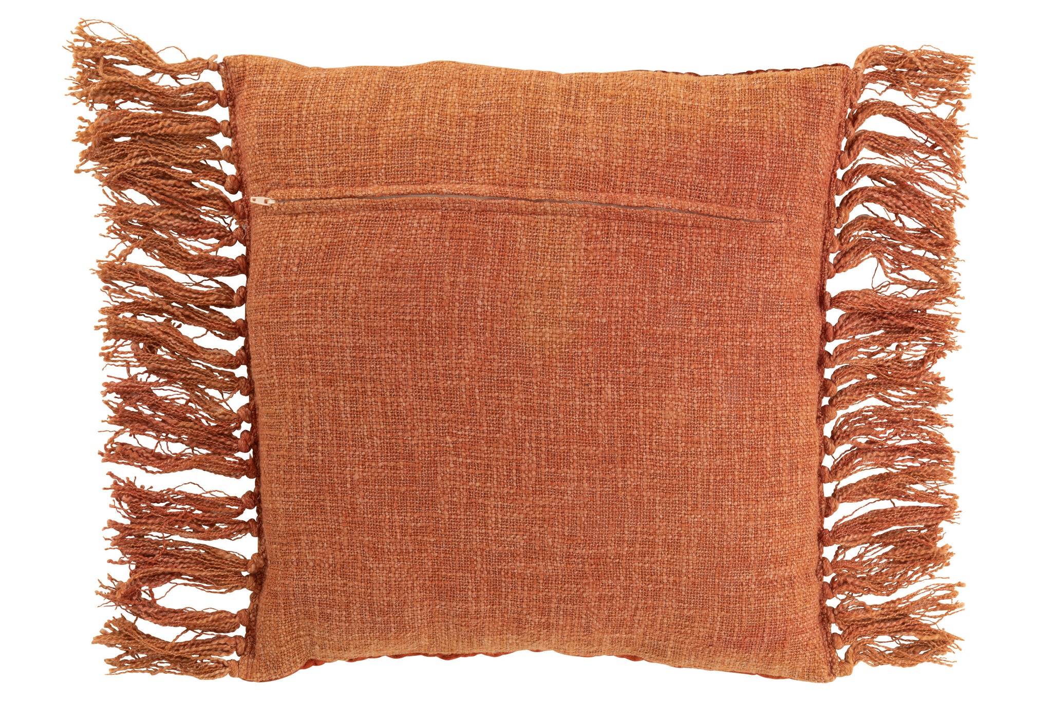 Coussin à relief brillant + franges viscose/coton - J-LINE