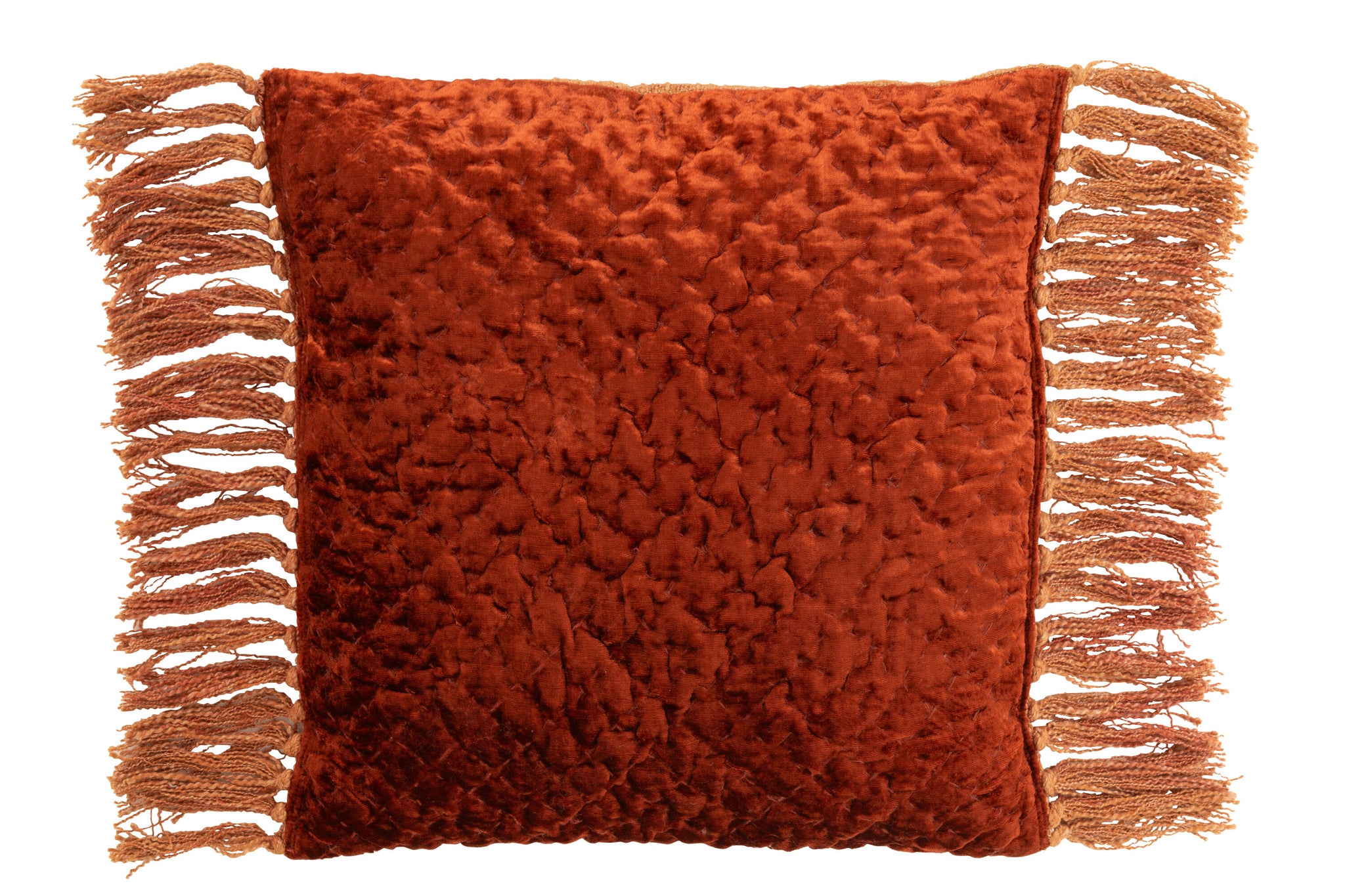 Coussin à relief brillant + franges viscose/coton - J-LINE