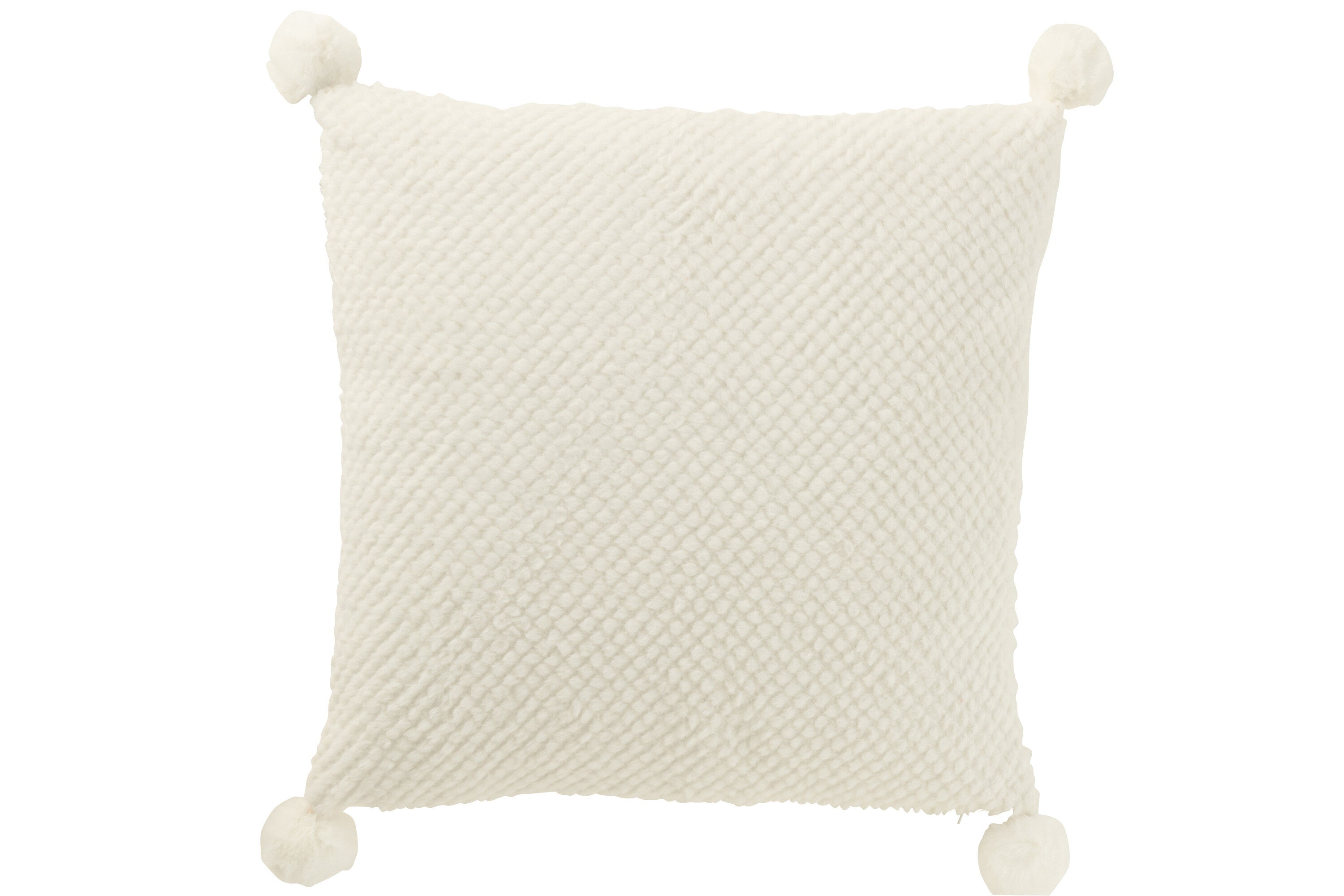 Kussen Zachte Pompons Polyester Wit - J-LINE