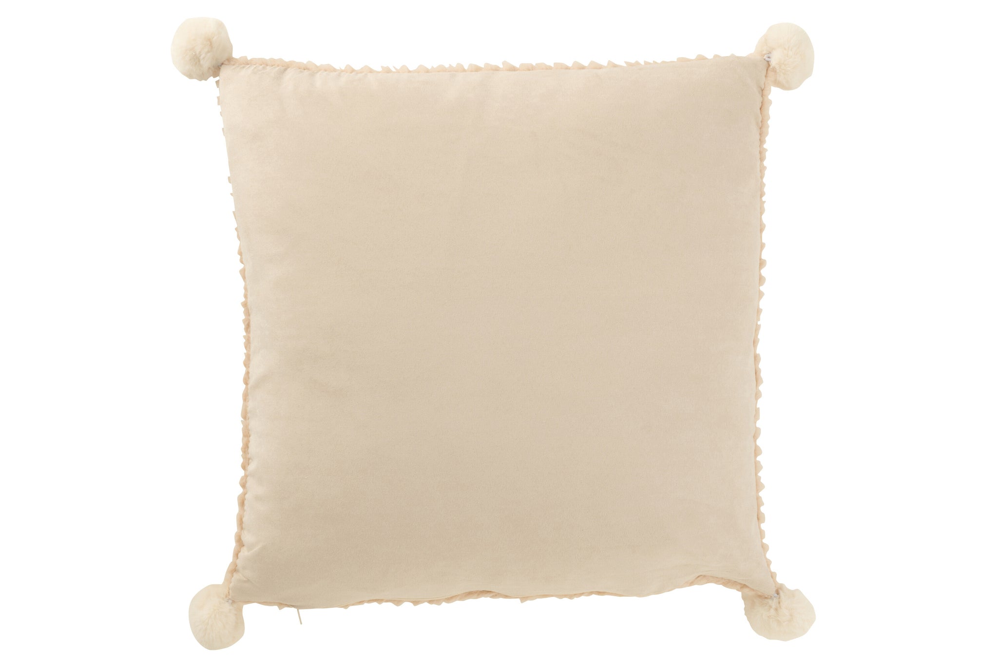 Coussin Doux Pompons Polyester Beige - J-LINE