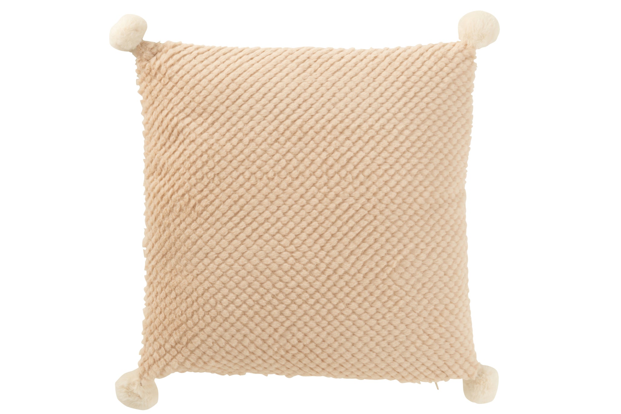 Coussin Doux Pompons Polyester Beige - J-LINE