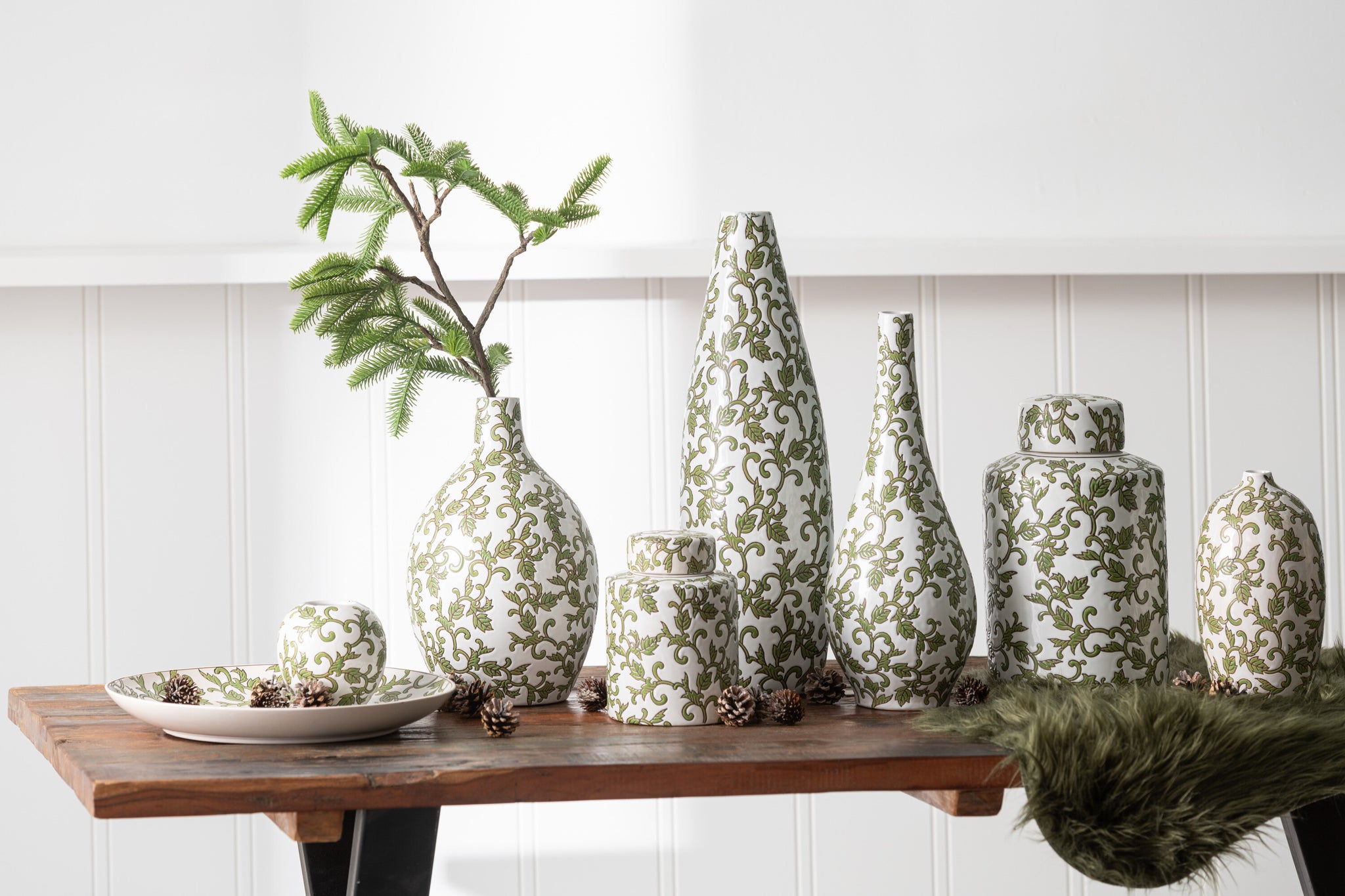 Schaal Yezi Porselein Groen/Wit - J-LINE