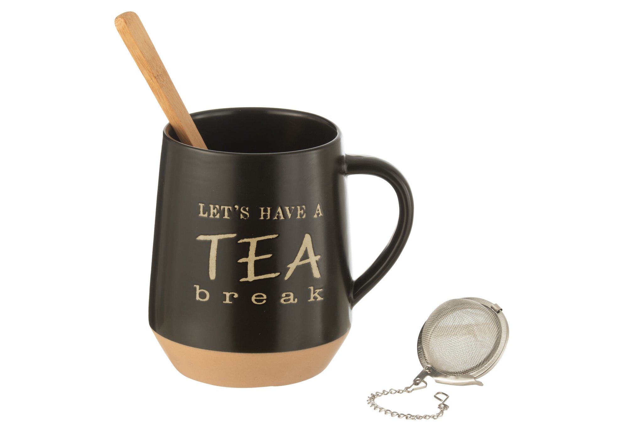 Tasse à thé + cuillère + boule à thé céramique noire - J-LINE