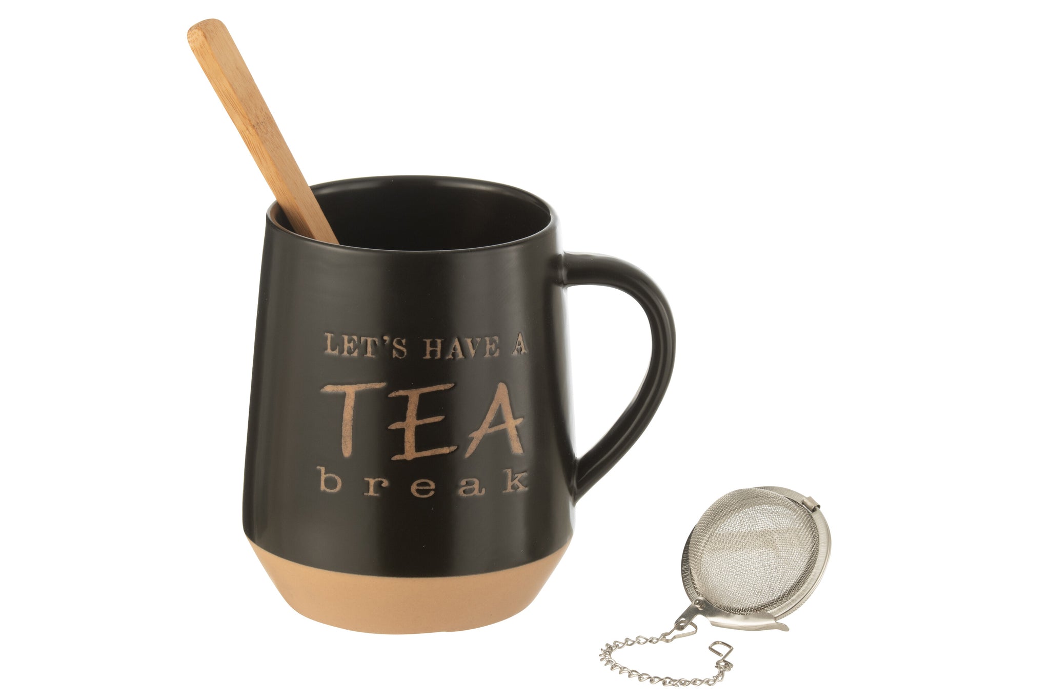 Tasse à thé + cuillère + boule à thé céramique noire - J-LINE
