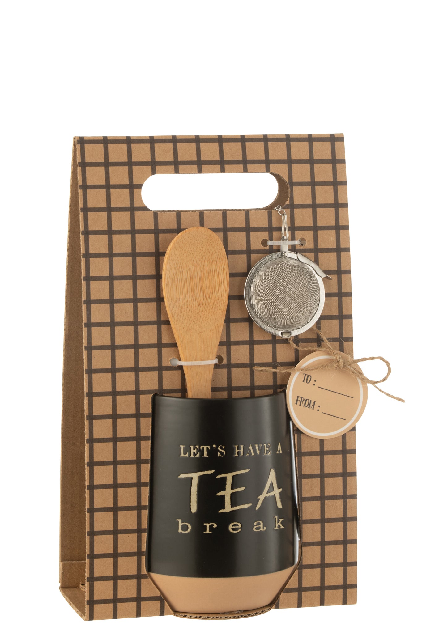 Tasse à thé + cuillère + boule à thé céramique noire - J-LINE