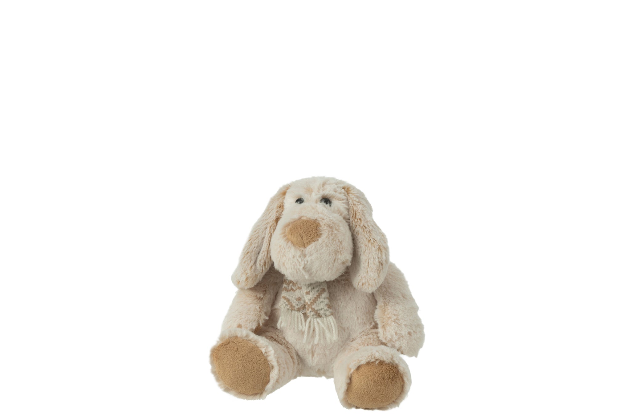 Hond+sjaal Zittend Pluche Polyester Beige/Bruin S - J-LINE